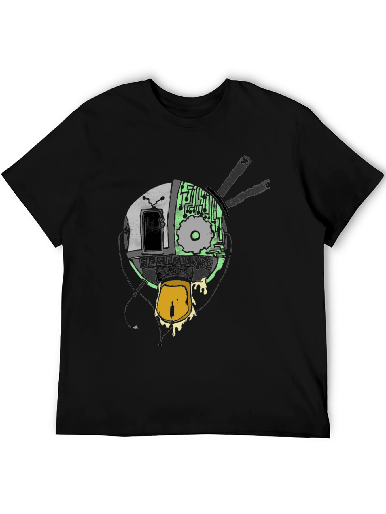 Black Abstract Tech Head Graphic Tee - Black view 5