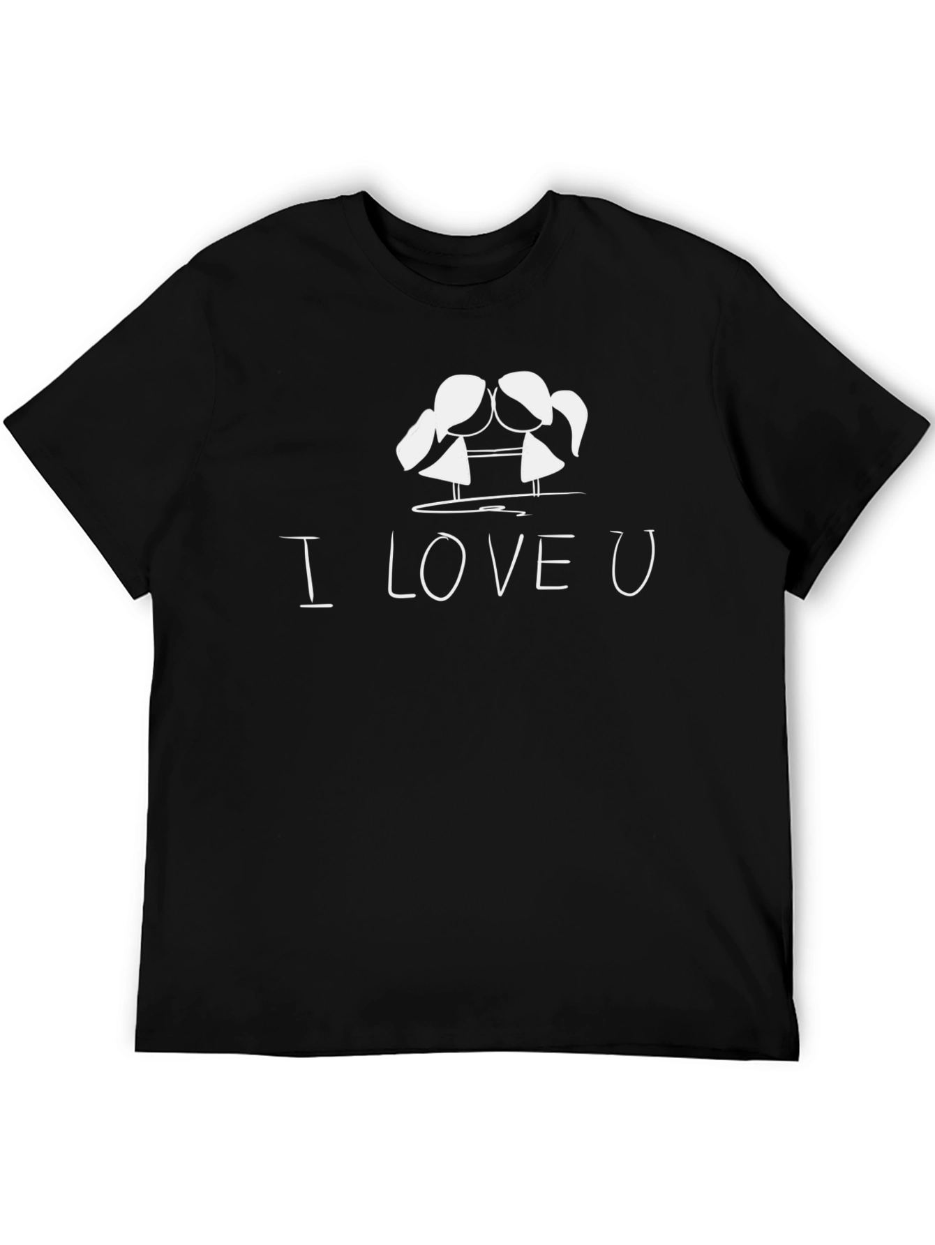 Black I Love U Graphic Print Black T-Shirt view 5