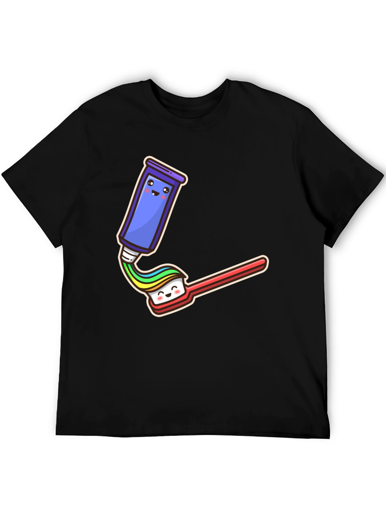 Black Cute Cartoon Toothpaste & Brush Black Tee view 5