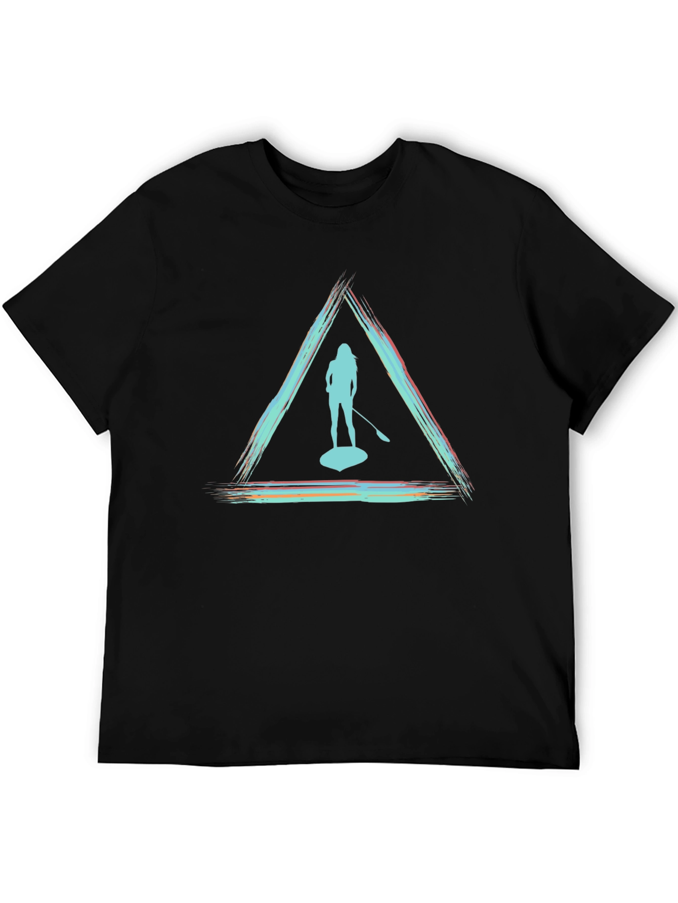 Black Paddleboarder Triangle Graphic Tee - Unisex Black T-Shirt view 5