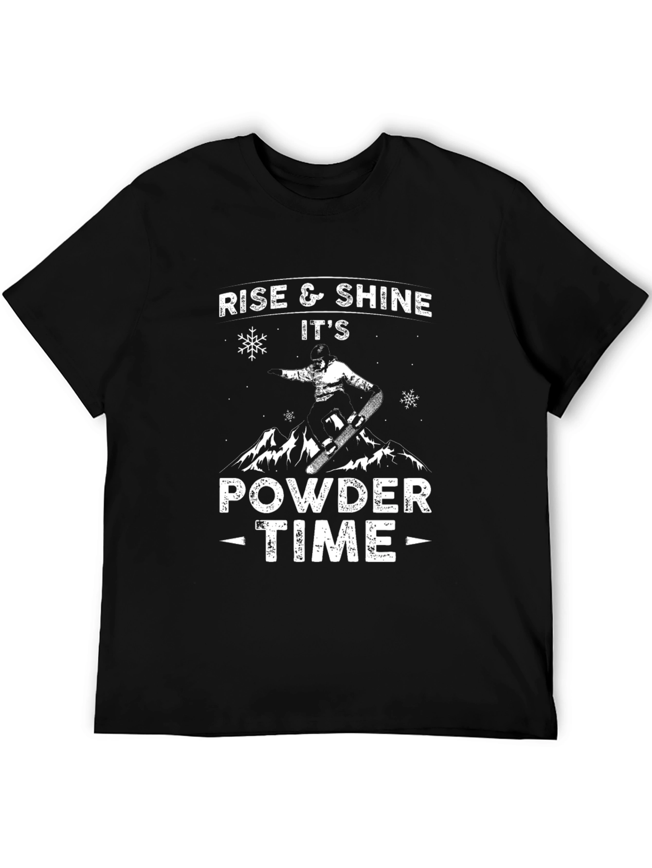 Black Rise & Shine Powder Time T-Shirt - Snowboard Design view 5