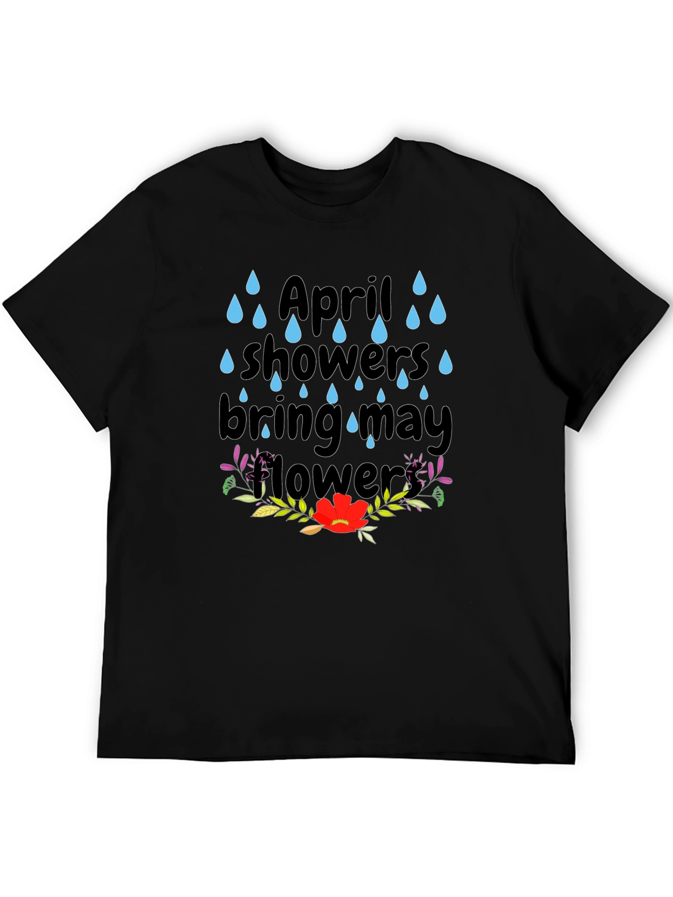 Black April Showers T-Shirt - Spring Flowers Tee view 5