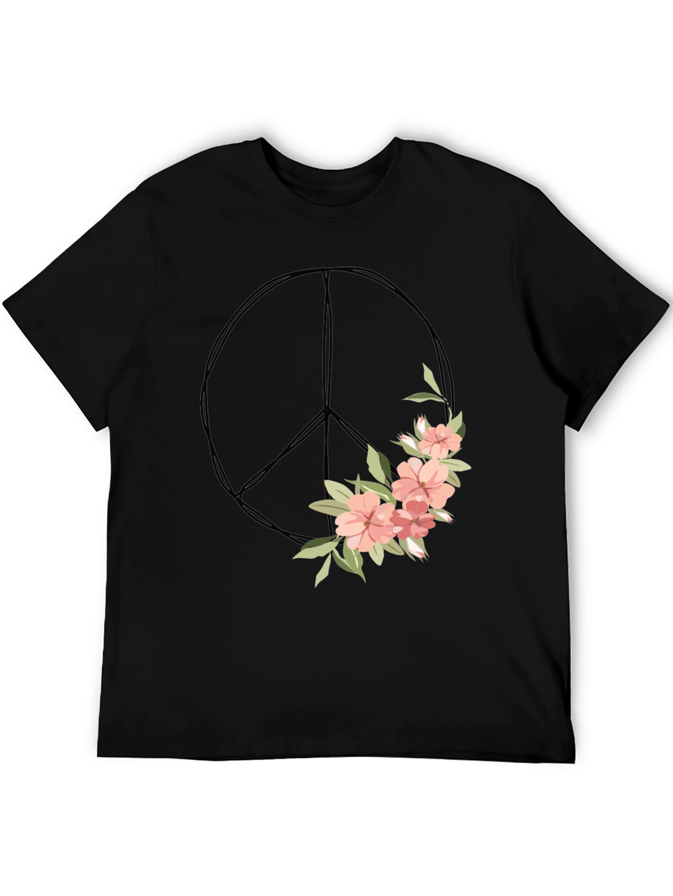 Black Floral Peace Sign Graphic Tee view 5