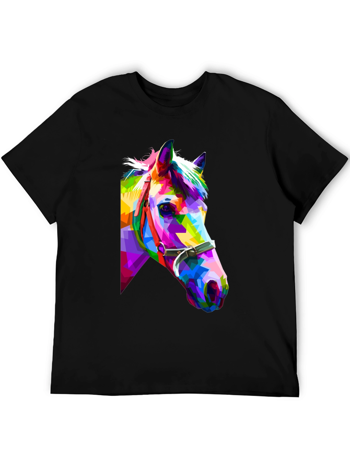 Black Geometric Horse Tee - Colorful Animal Art T-Shirt view 5