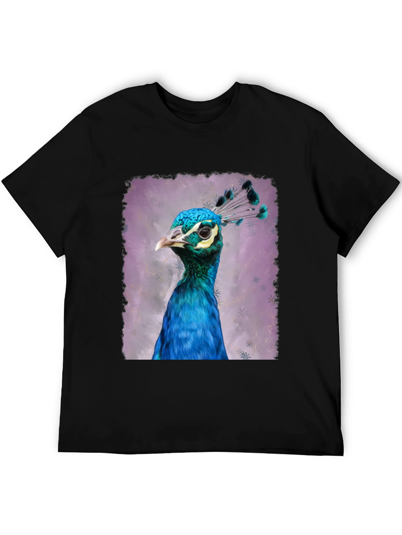 Black Peacock Portrait Graphic Tee - Black Cotton T-Shirt view 5