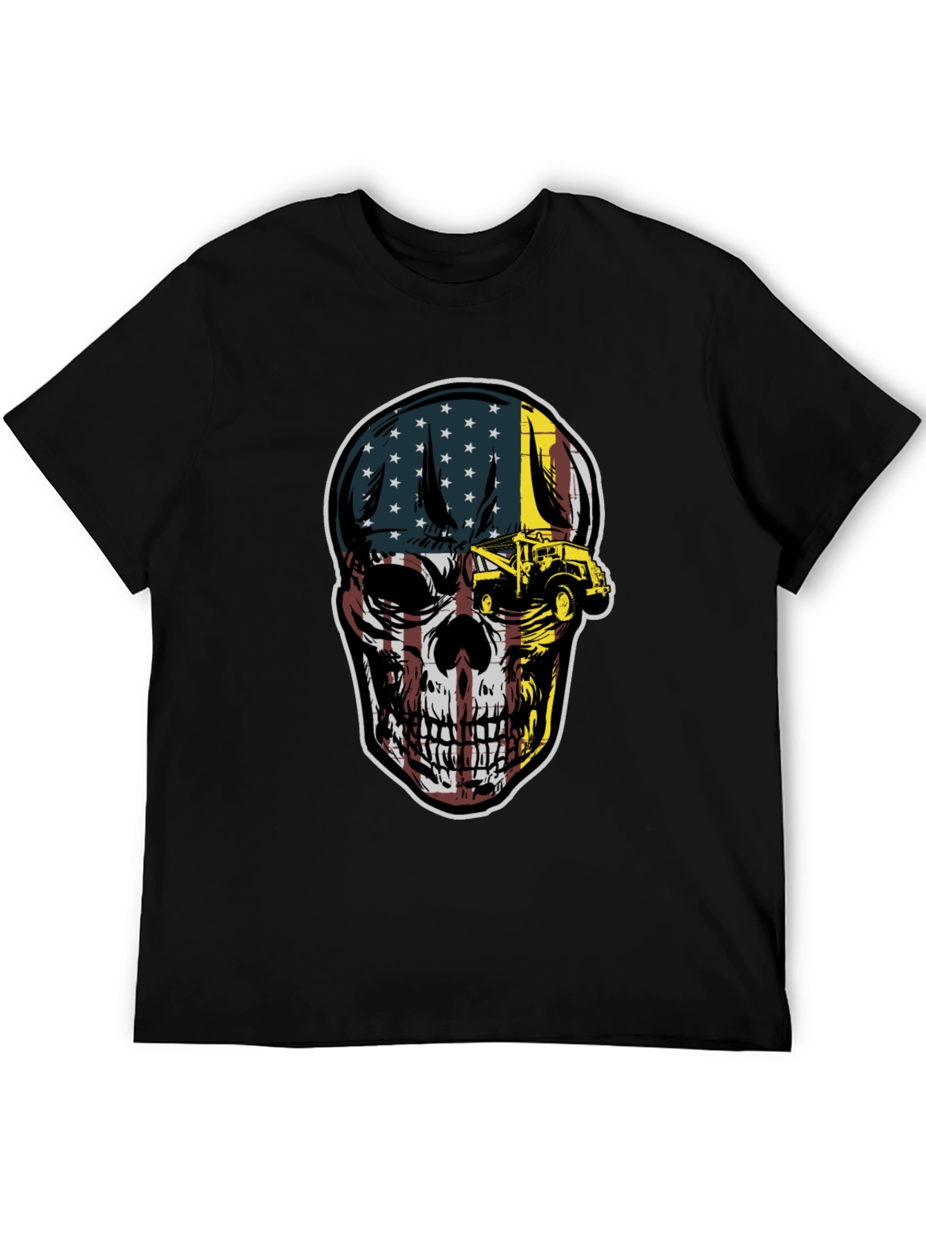 Black American Flag Skull Tow Truck T-Shirt view 5