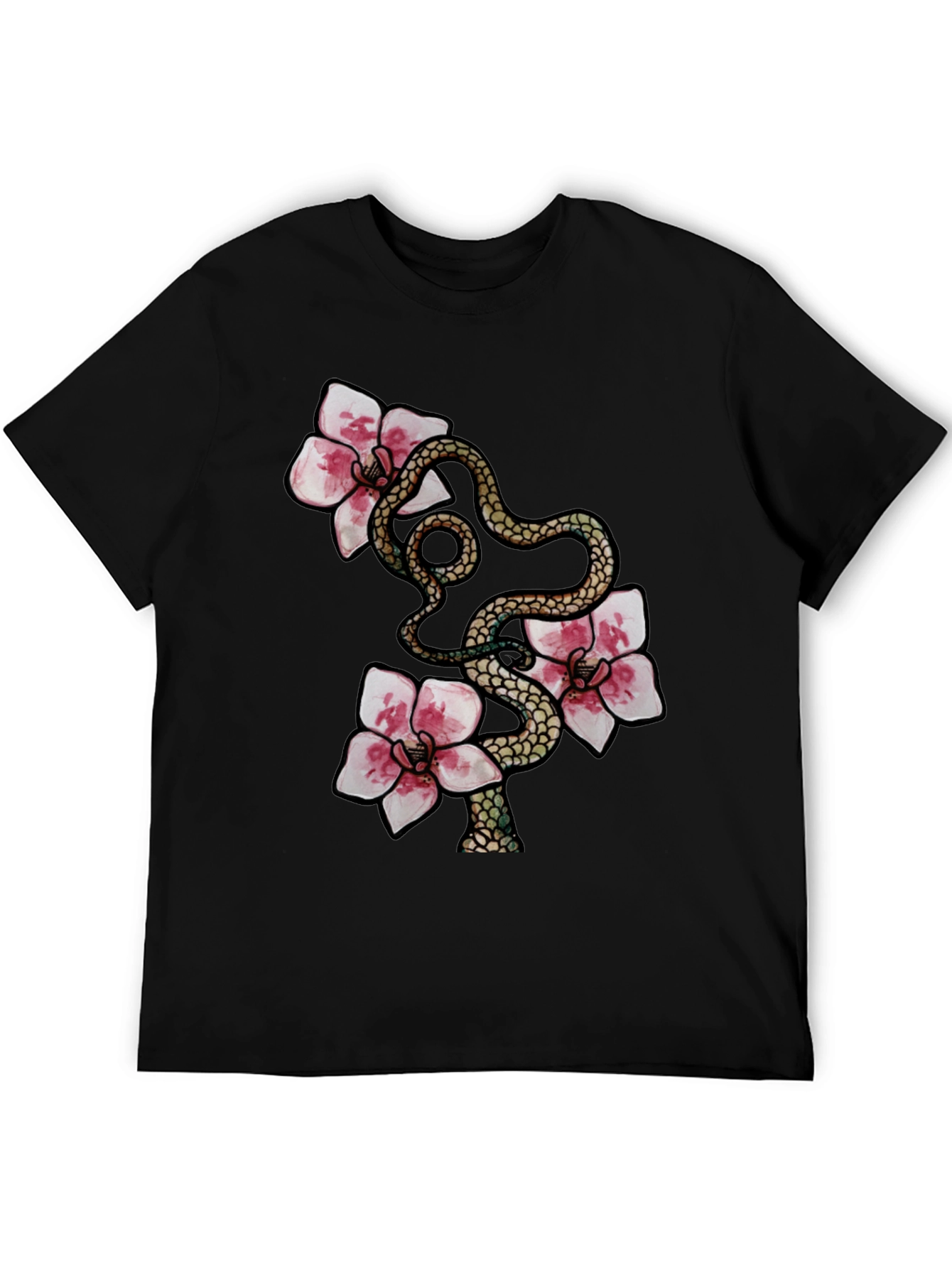 Black Snake & Flowers Graphic Tee view 5