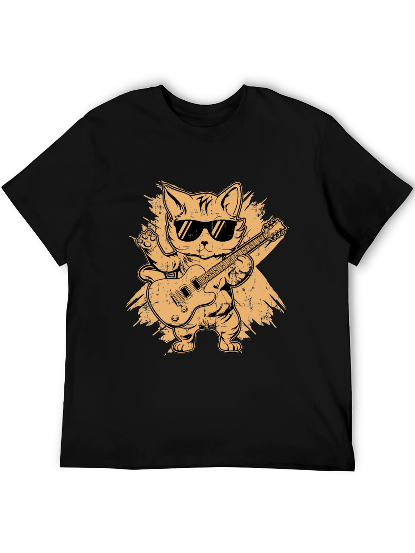 Black Cool Cat Guitarist Graphic T-Shirt view 5