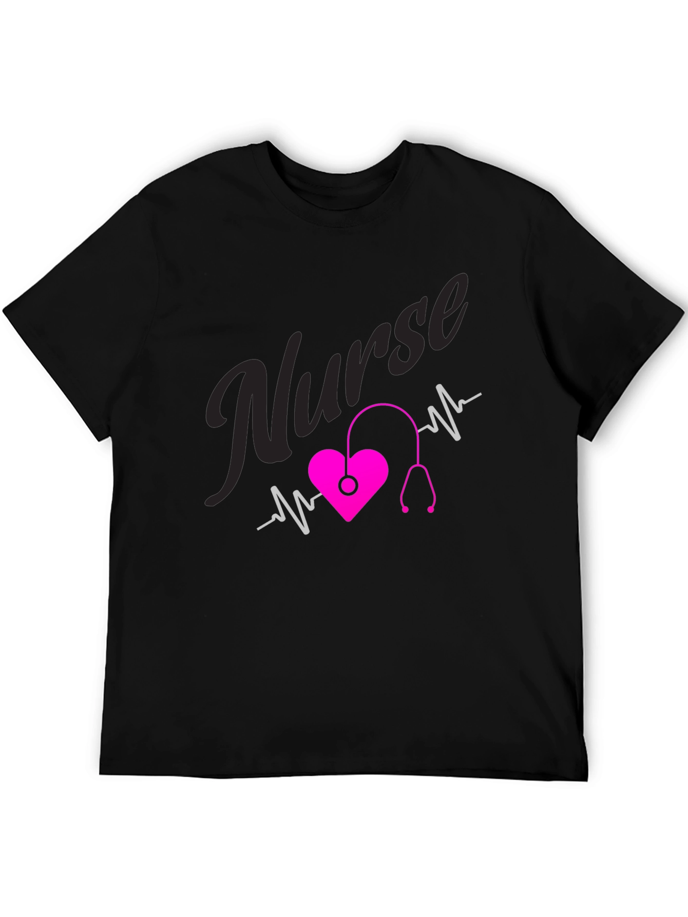 Black Nurse Heartbeat T-Shirt - Medical Professional Tee view 5