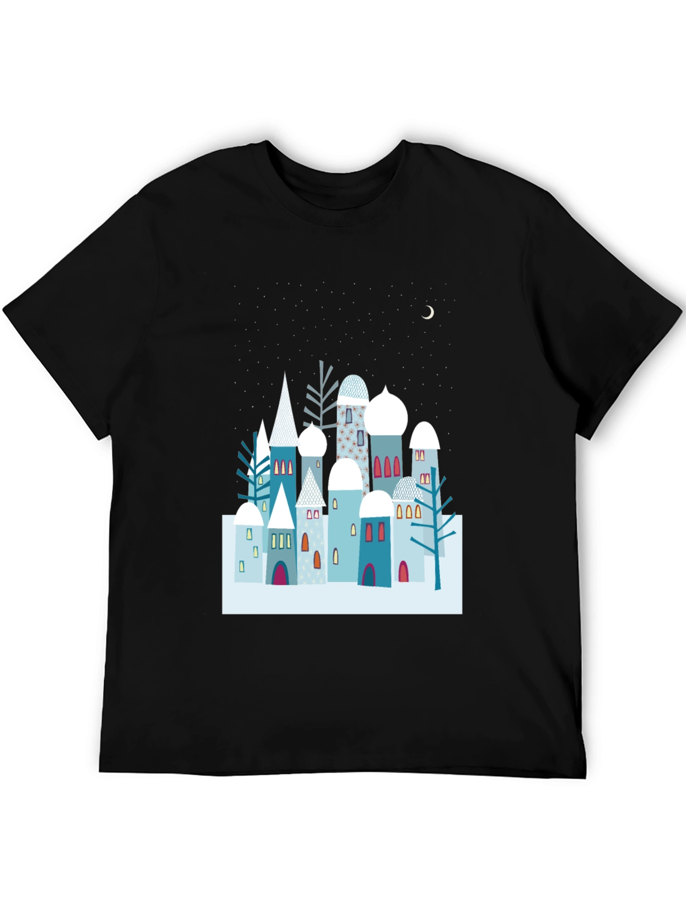 Black Winter Village Graphic Tee - Unique Design, Soft Cotton view 5