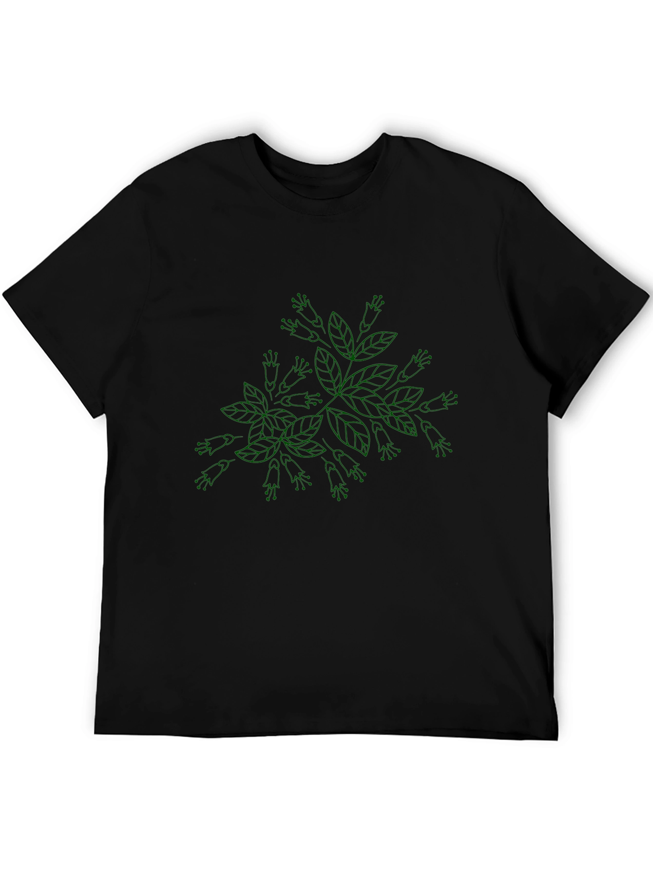 Black Botanical Green Print Black T-Shirt view 5