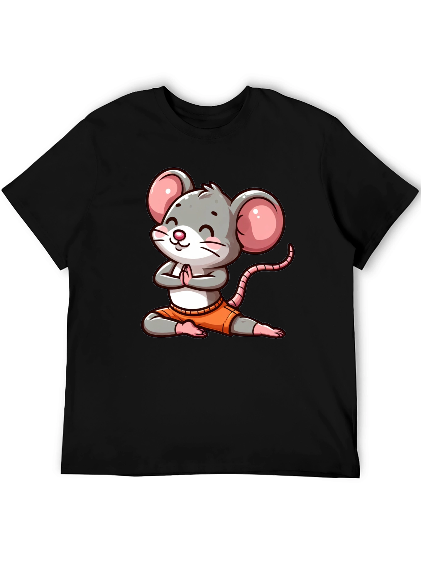 Black Yoga Mouse Graphic Tee - Funny Cartoon Design view 5