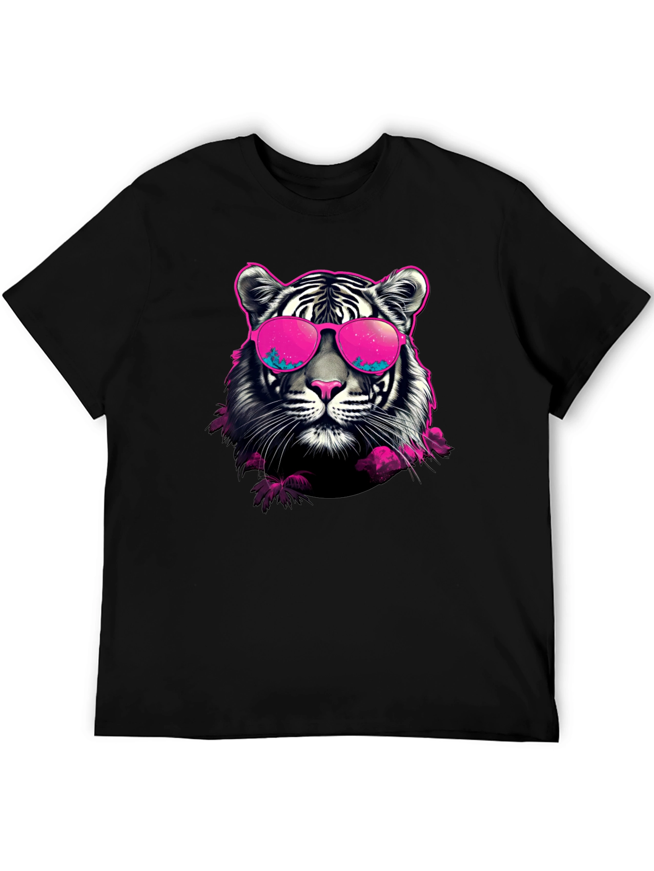 Black Cool Tiger Graphic Print Crew Neck T-Shirt view 5
