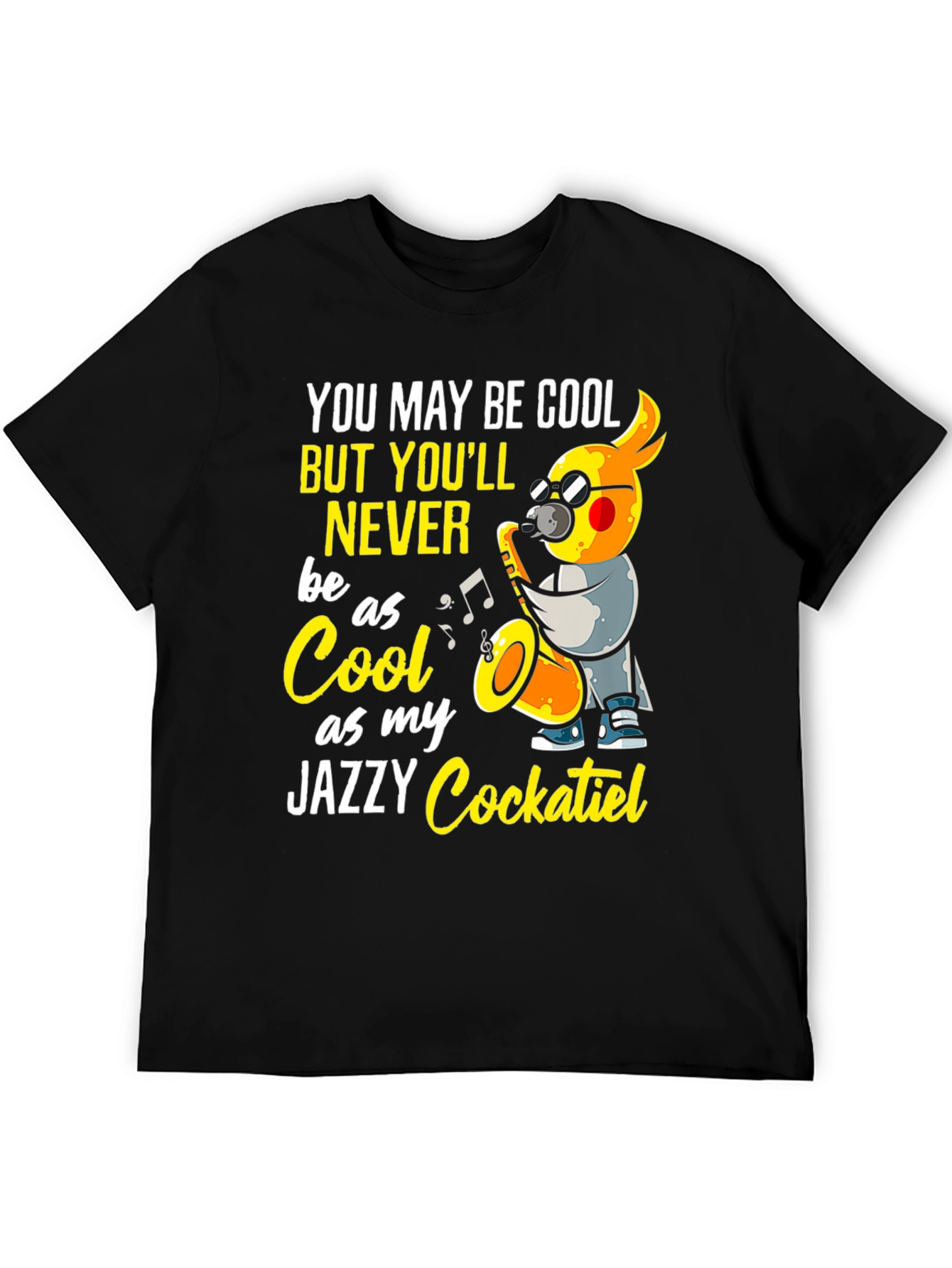 Black Jazzy Cockatiel T-Shirt - Cool Music Bird Tee view 5