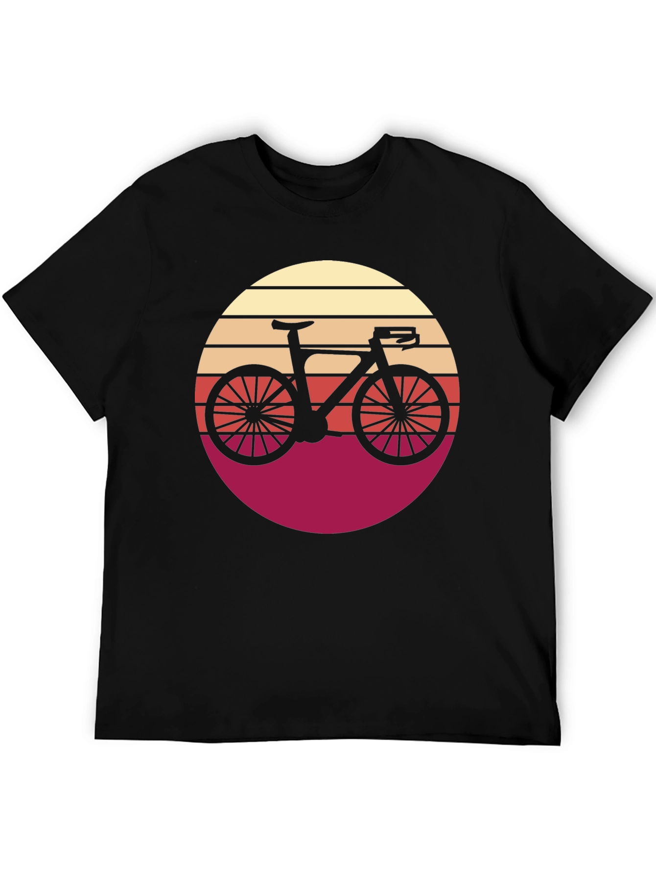 Black Retro Bicycle Sunset Graphic Tee - Black Cotton T-Shirt view 5