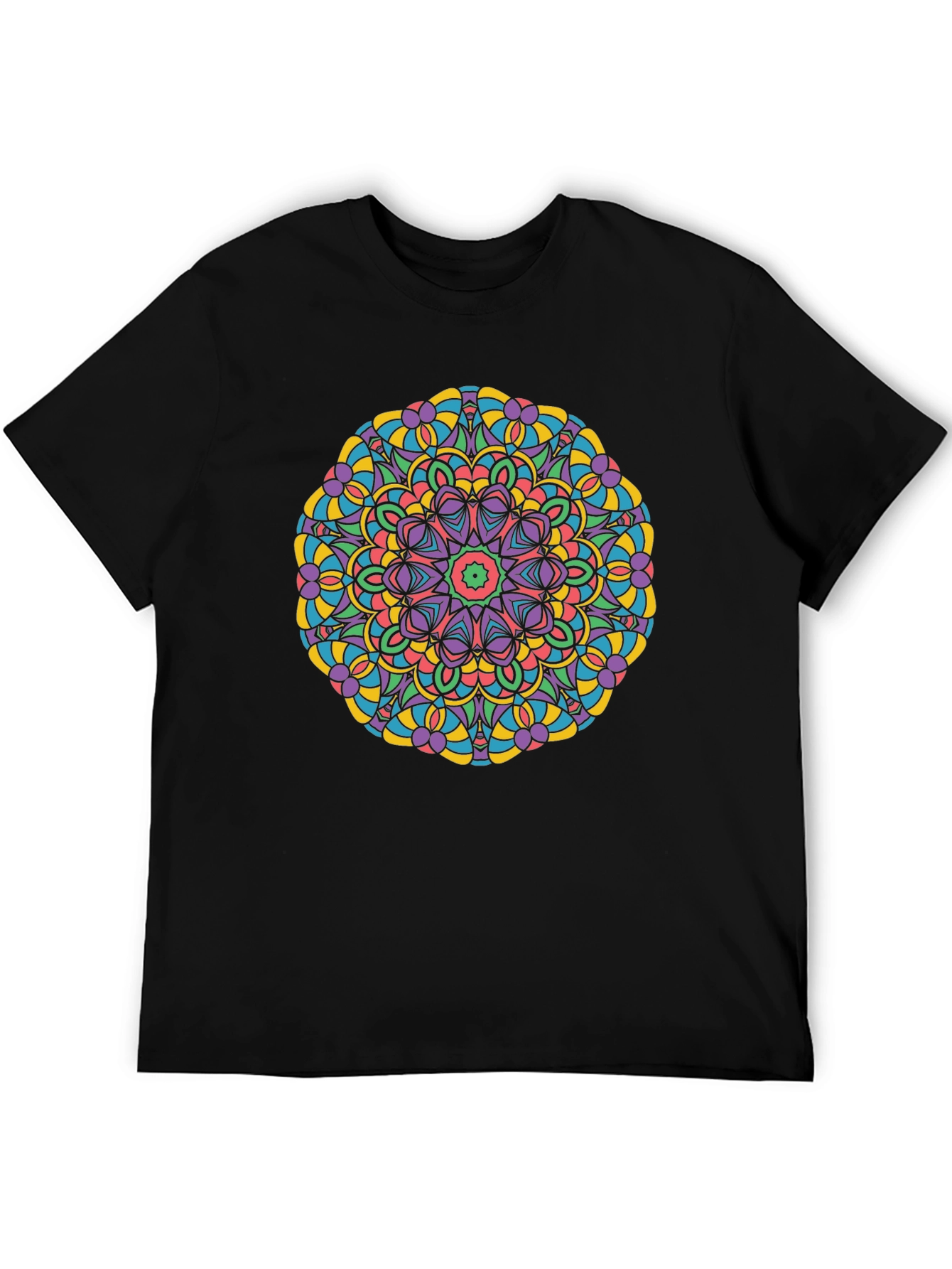 Black Colorful Mandala Graphic Print Crew Neck T-Shirt view 5