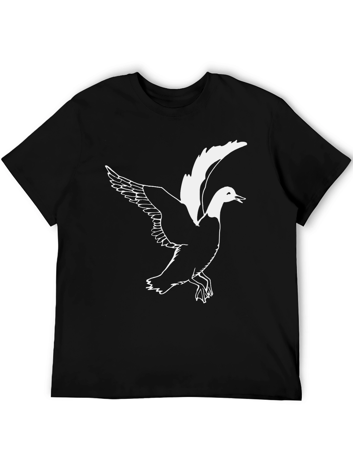 Black Men's Black T-shirt with Flying Duck Graphic view 5