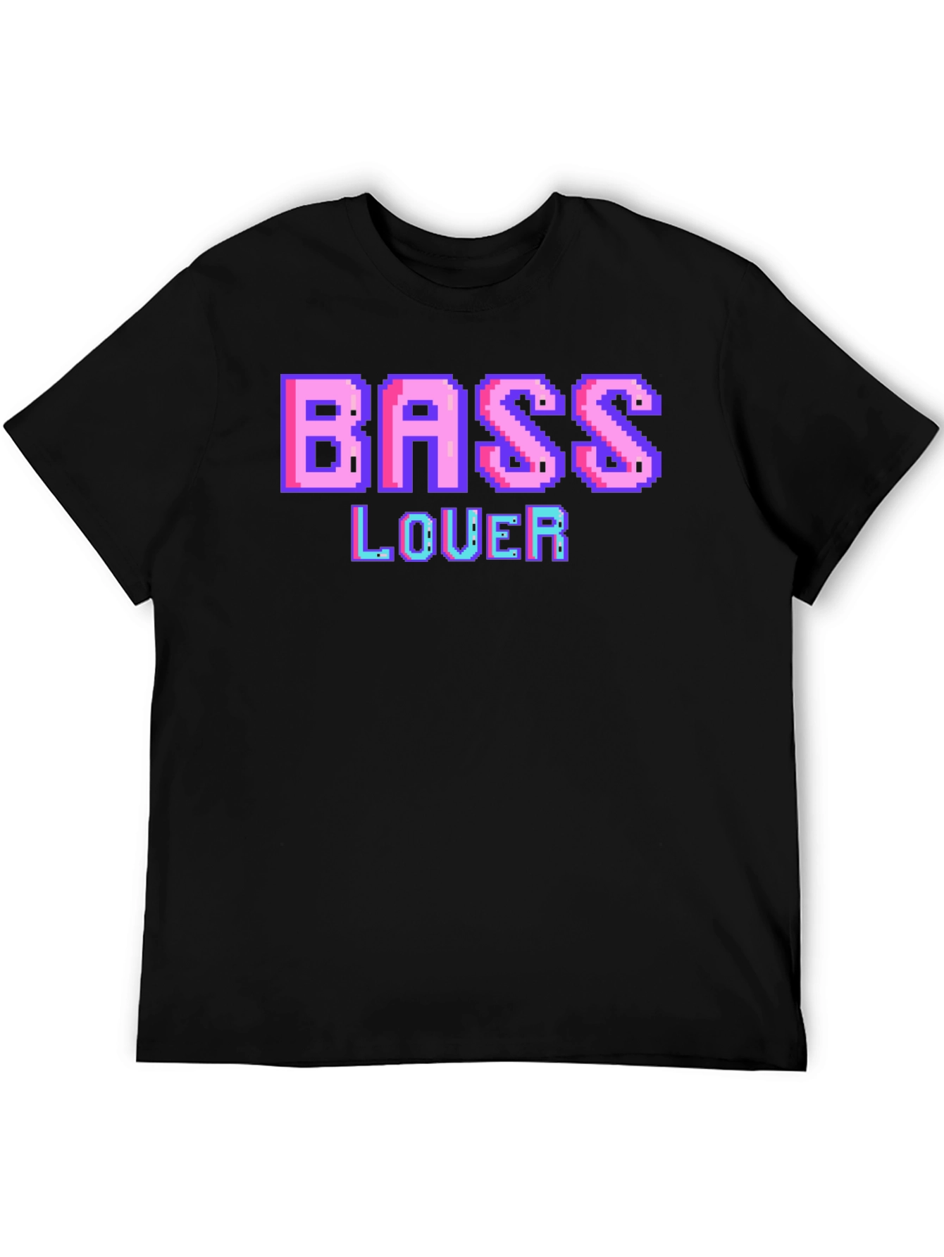 Black Retro Pixel Bass Lover Graphic Tee - Black view 5