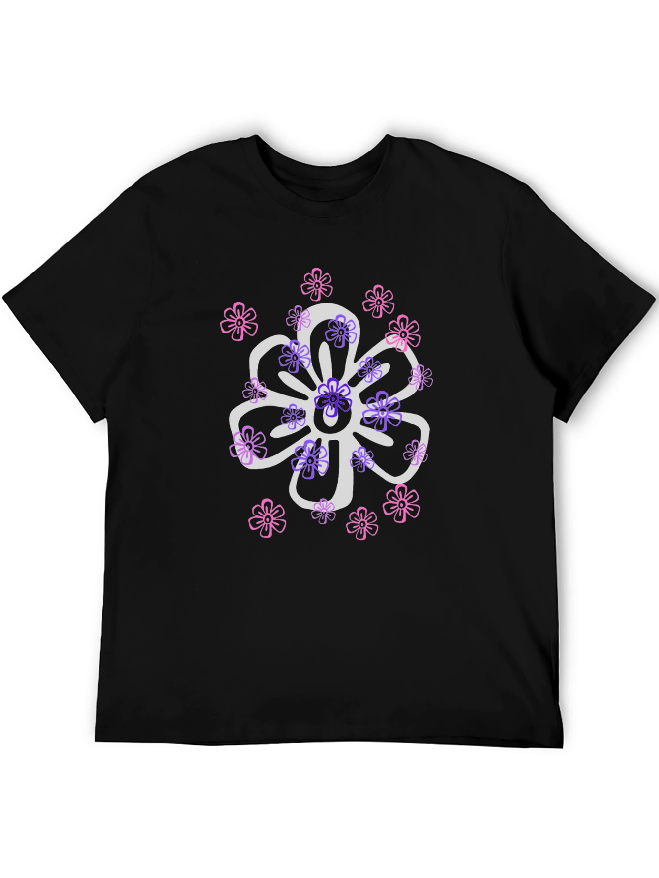 Black Floral Design T-Shirt - Black Cotton Blend view 5