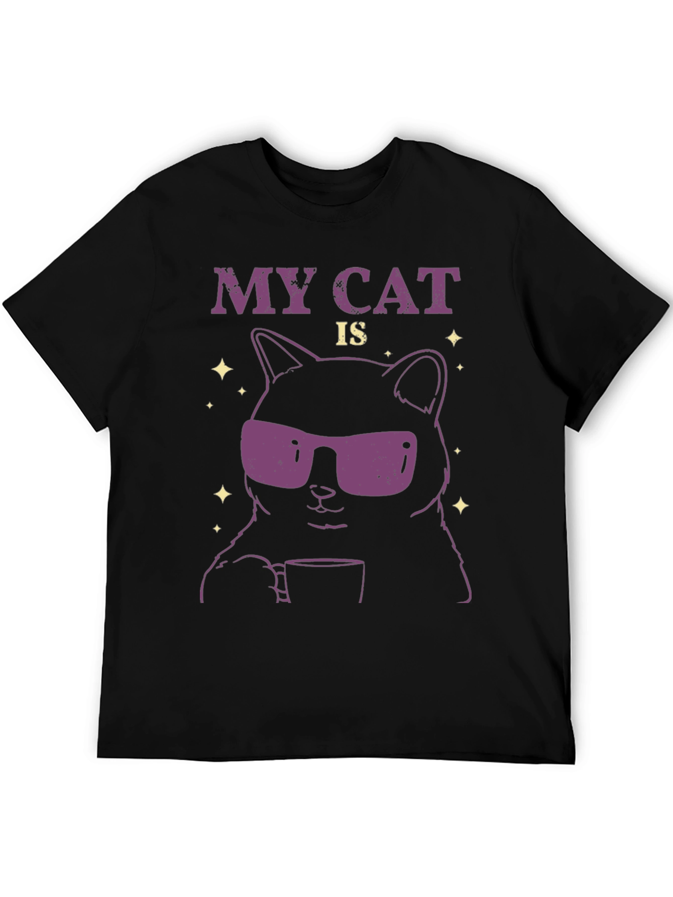 Black Cool Cat T-Shirt - Funny Graphic Tee view 5
