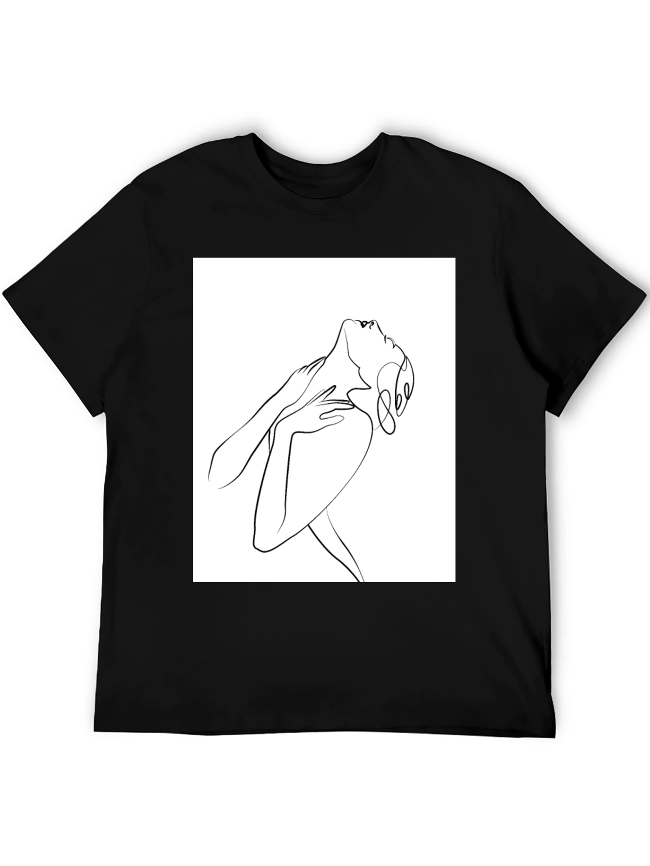 Black Abstract Line Art Graphic Tee - Unisex Black T-Shirt view 5