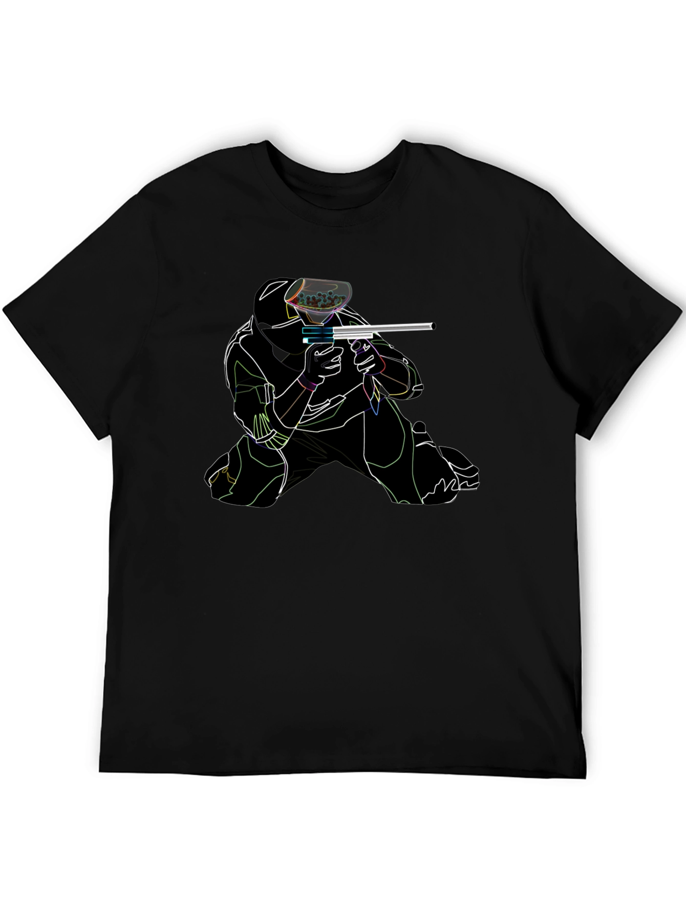 Black Neon Paintball Player Black T-Shirt view 5