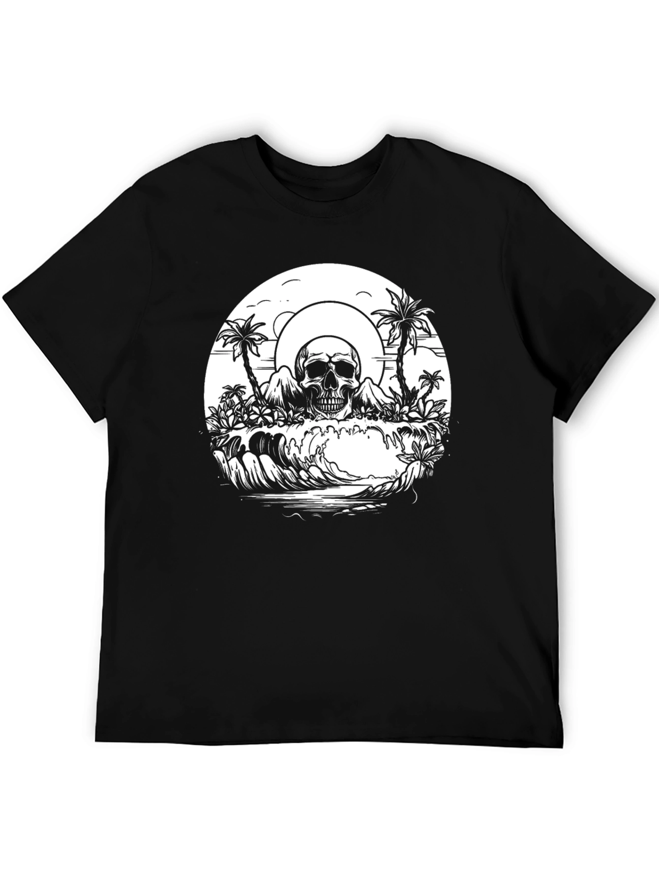 Black Skull Island Graphic Tee - Black Cotton T-Shirt view 5
