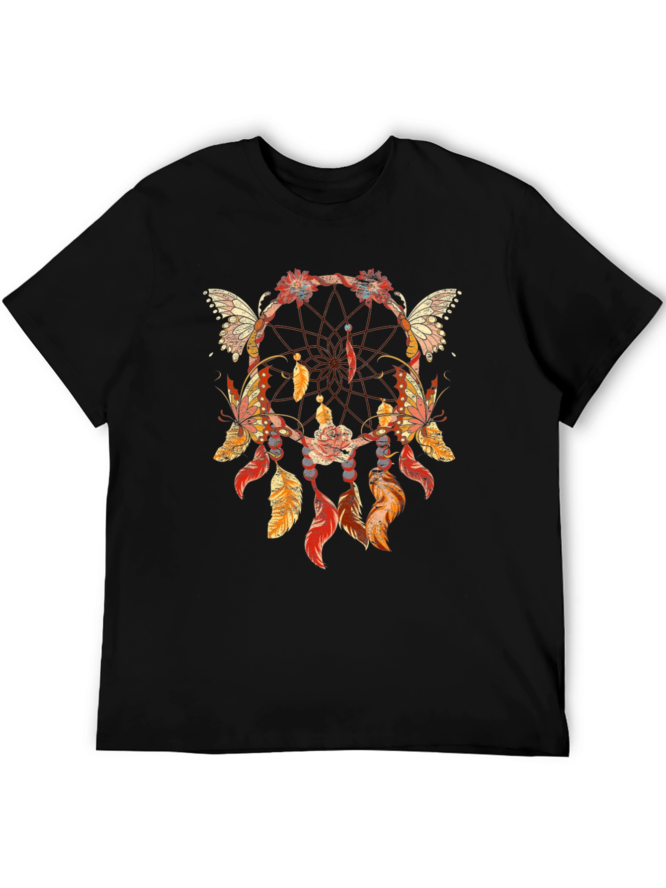 Black Dreamcatcher Butterfly Graphic T-Shirt view 5