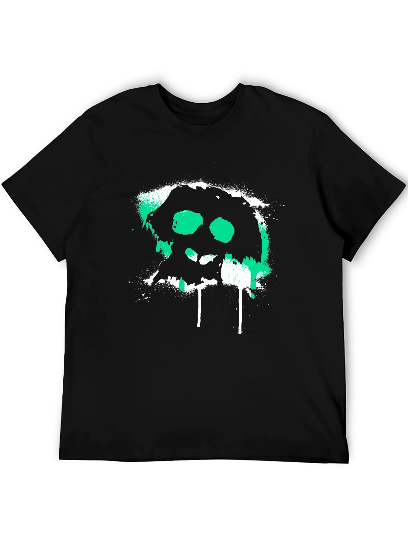 Black Grunge Skull Graphic Tee - Black Cotton T-Shirt view 5