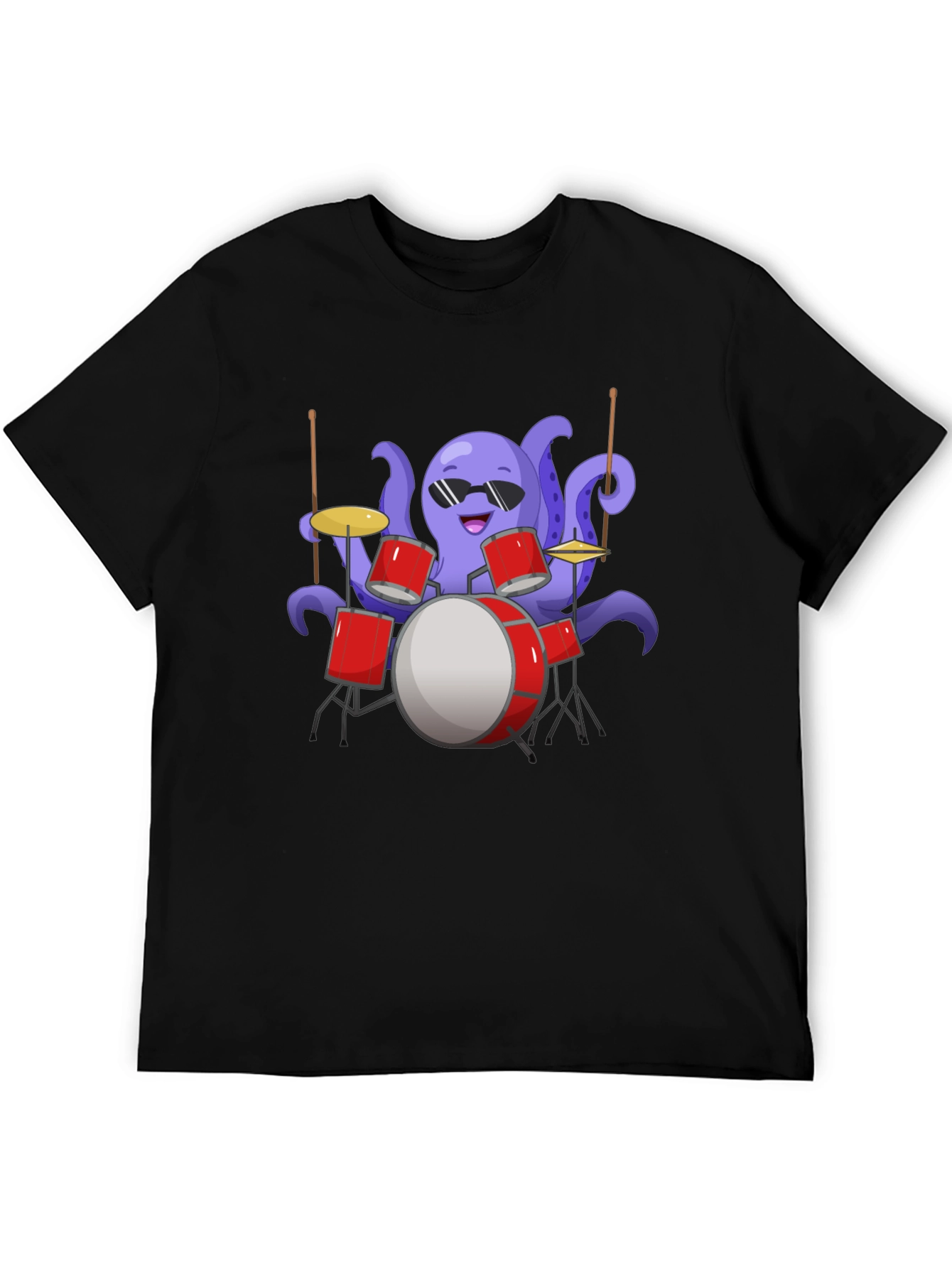 Black Octopus Drummer Graphic Tee - Unique Design view 5