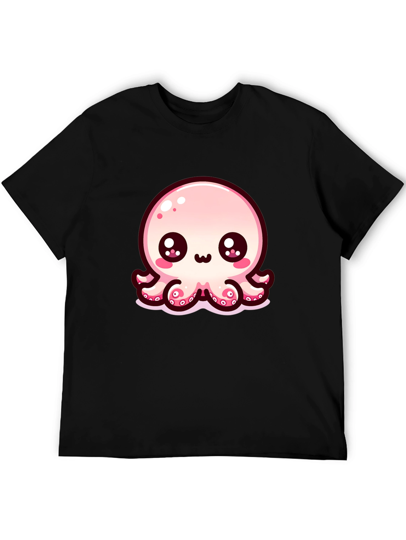 Black Cute Cartoon Octopus Black T-Shirt view 5