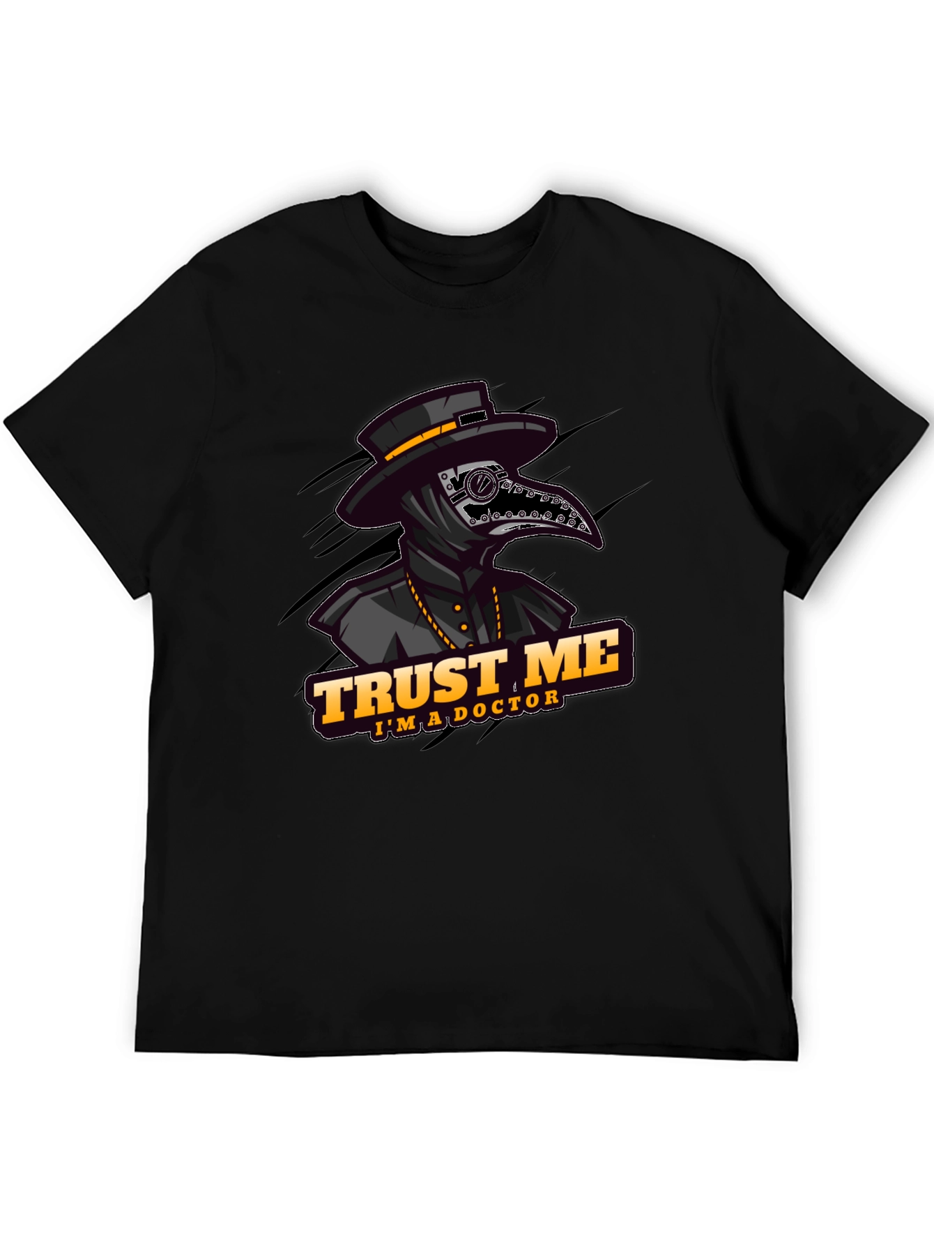 Black Plague Doctor "Trust Me" Graphic T-Shirt view 5