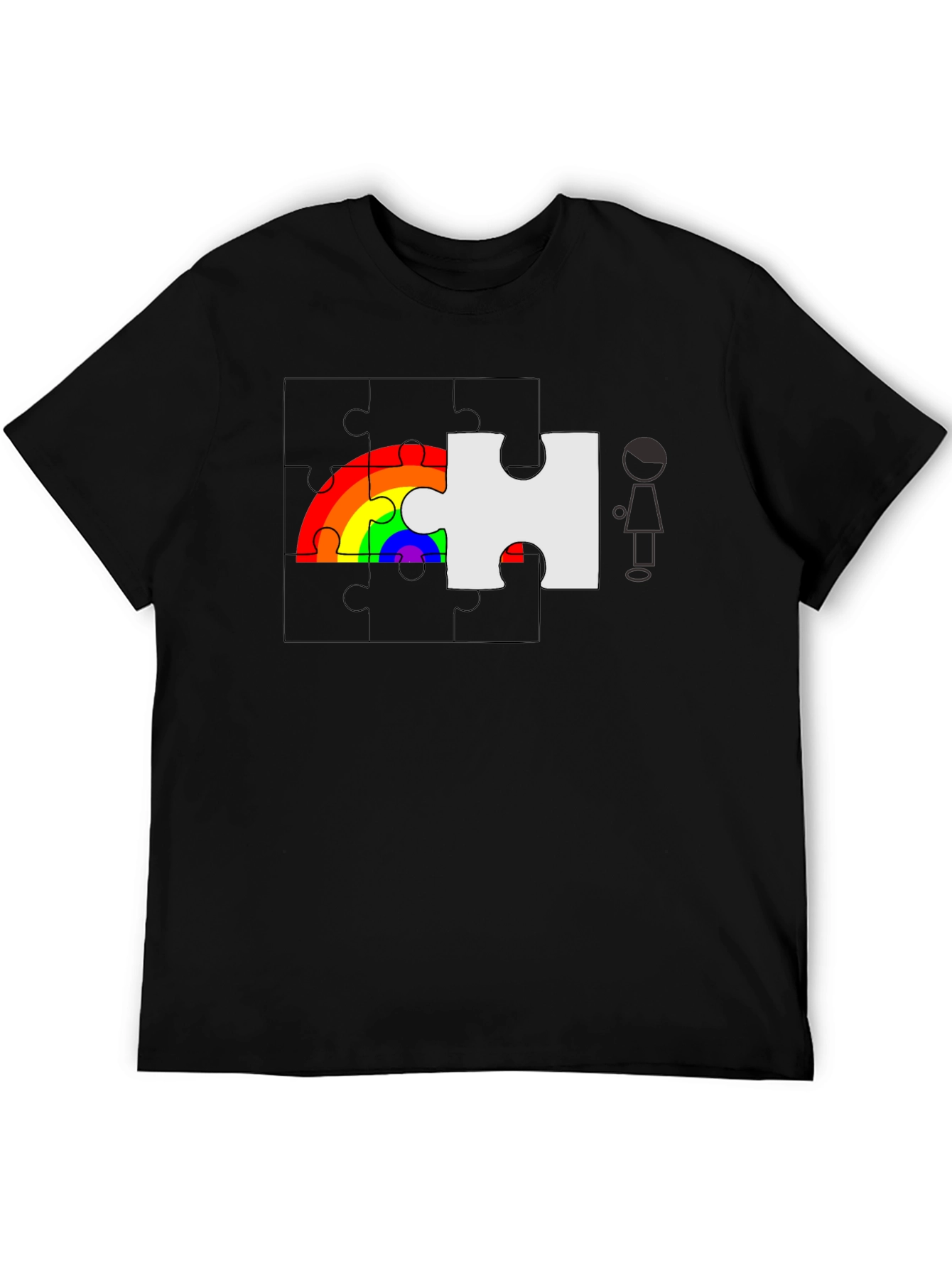 Black Rainbow Puzzle Piece Graphic Tee - Autism Awareness view 5