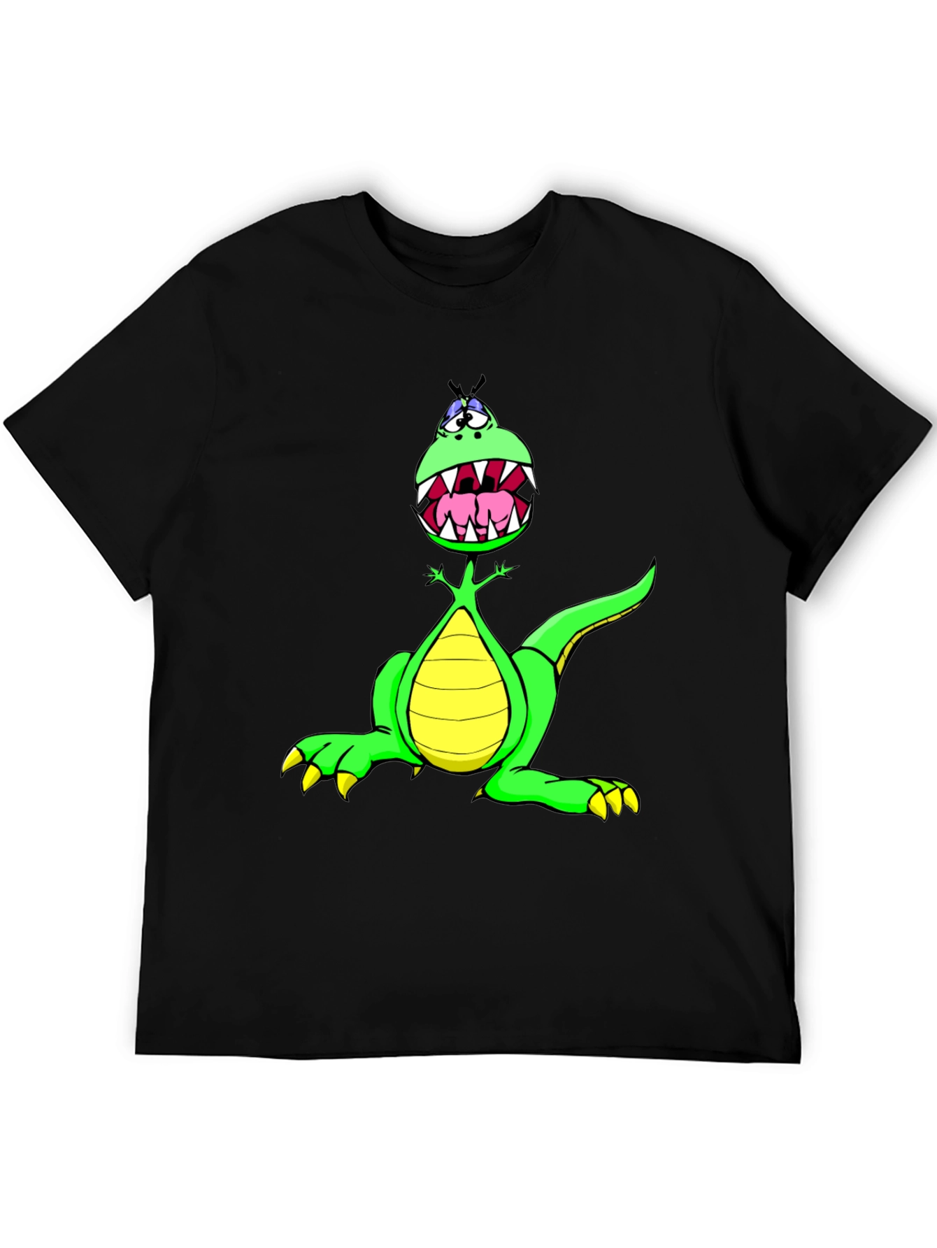 Black Cartoon Dinosaur Graphic Tee - Funny T-Shirt view 5