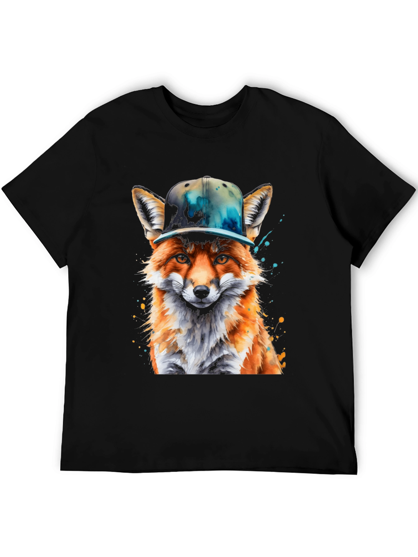 Black Fox with Hat Graphic T-Shirt - Cool Urban Style view 5