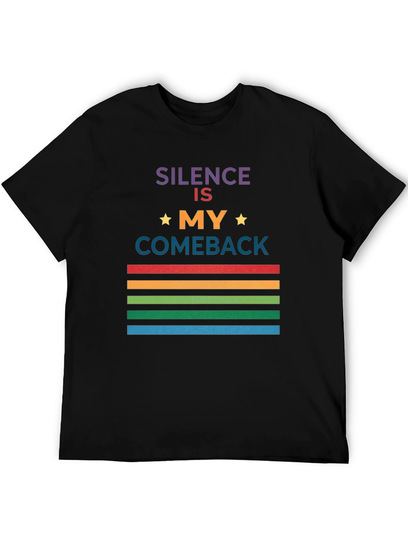 Black Silence Is My Comeback Rainbow Striped T-Shirt view 5
