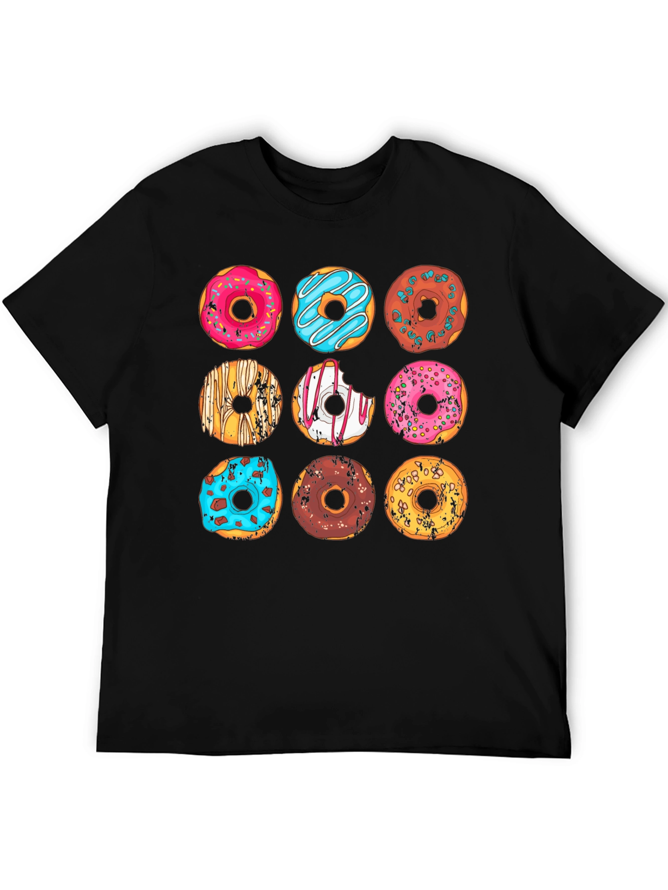 Black Donut Pattern Graphic T-Shirt - Black view 5
