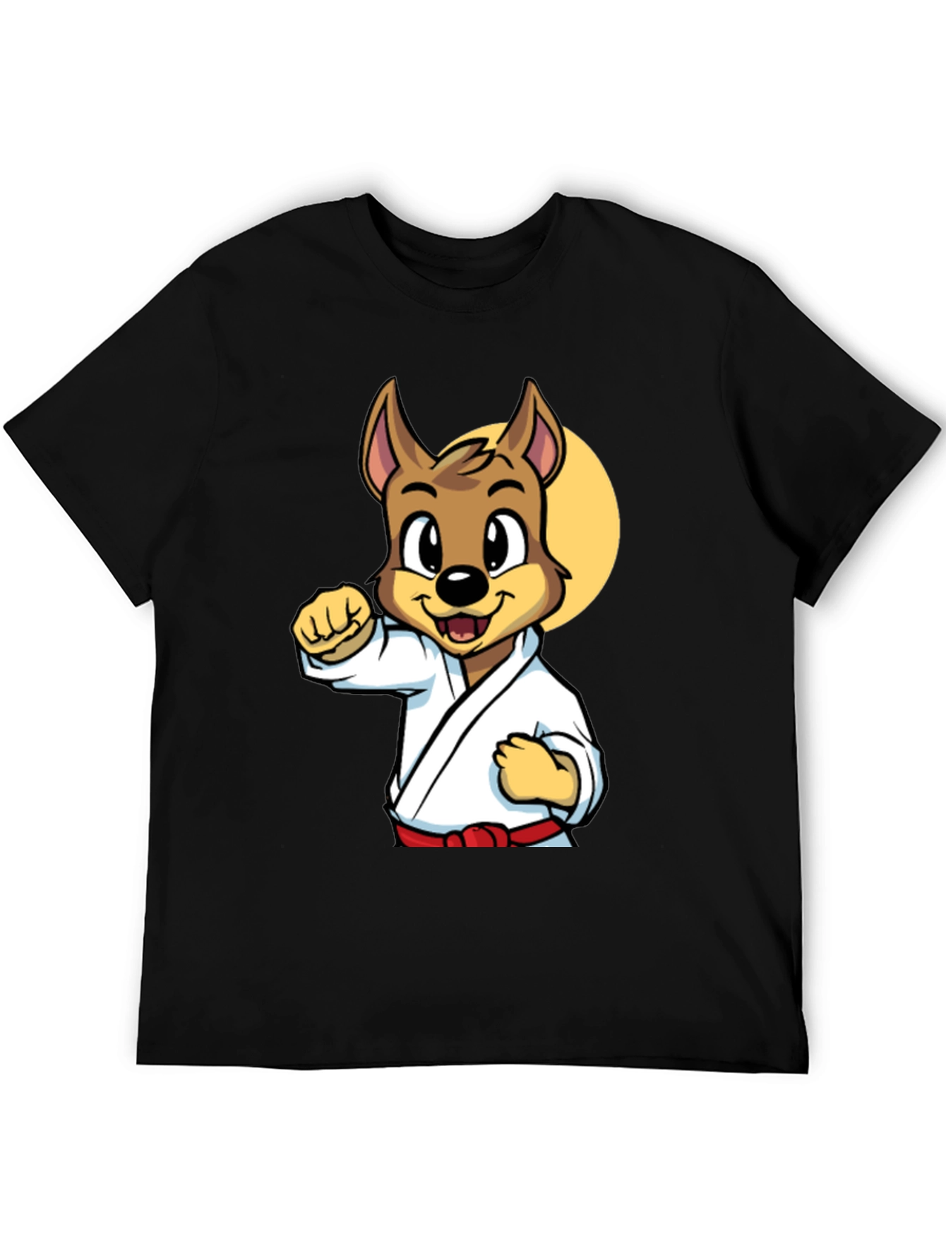 Black Karate Dog Cartoon Graphic T-Shirt - Black view 5