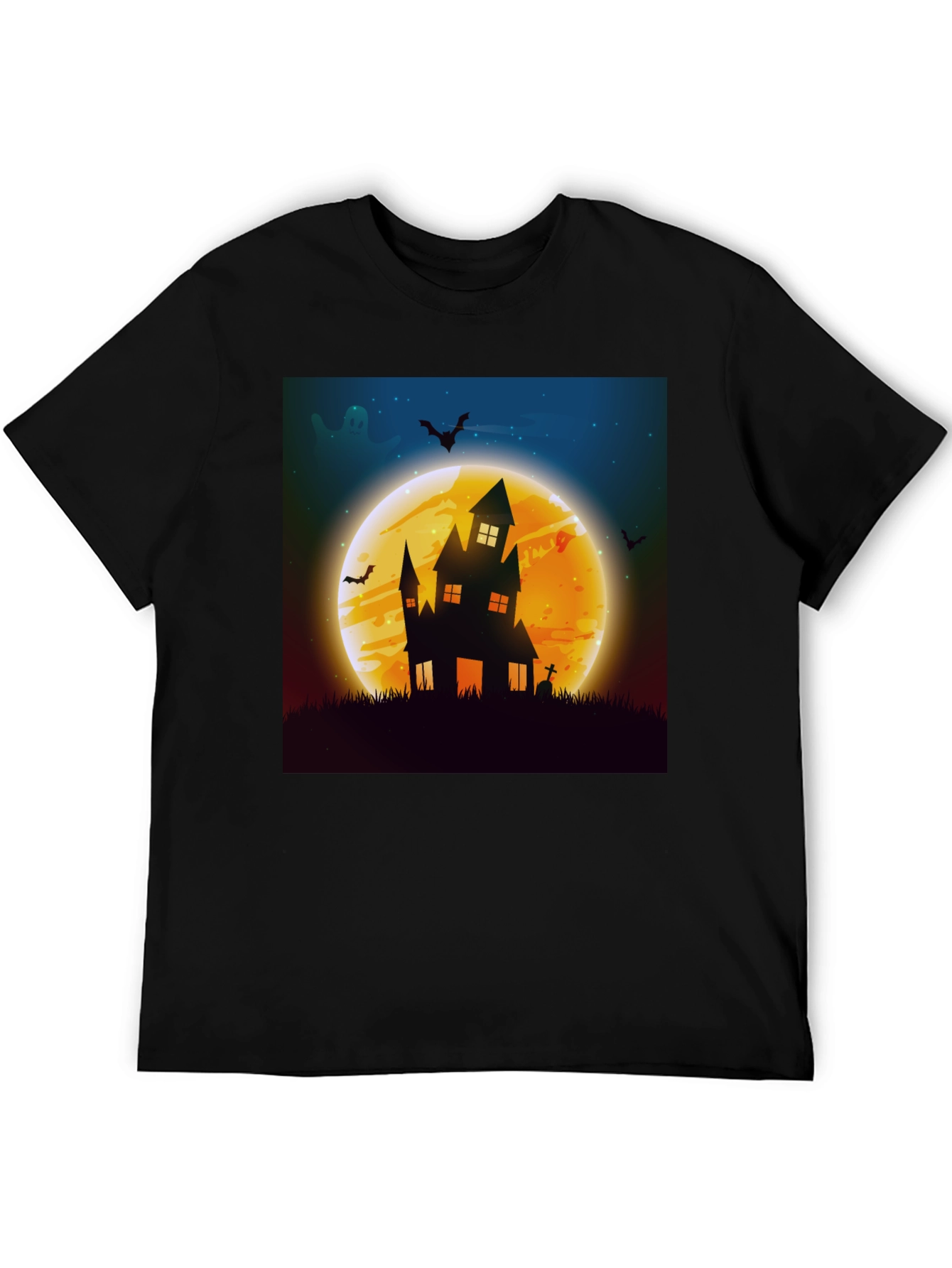 Black Spooky Halloween Haunted House Graphic Tee view 5