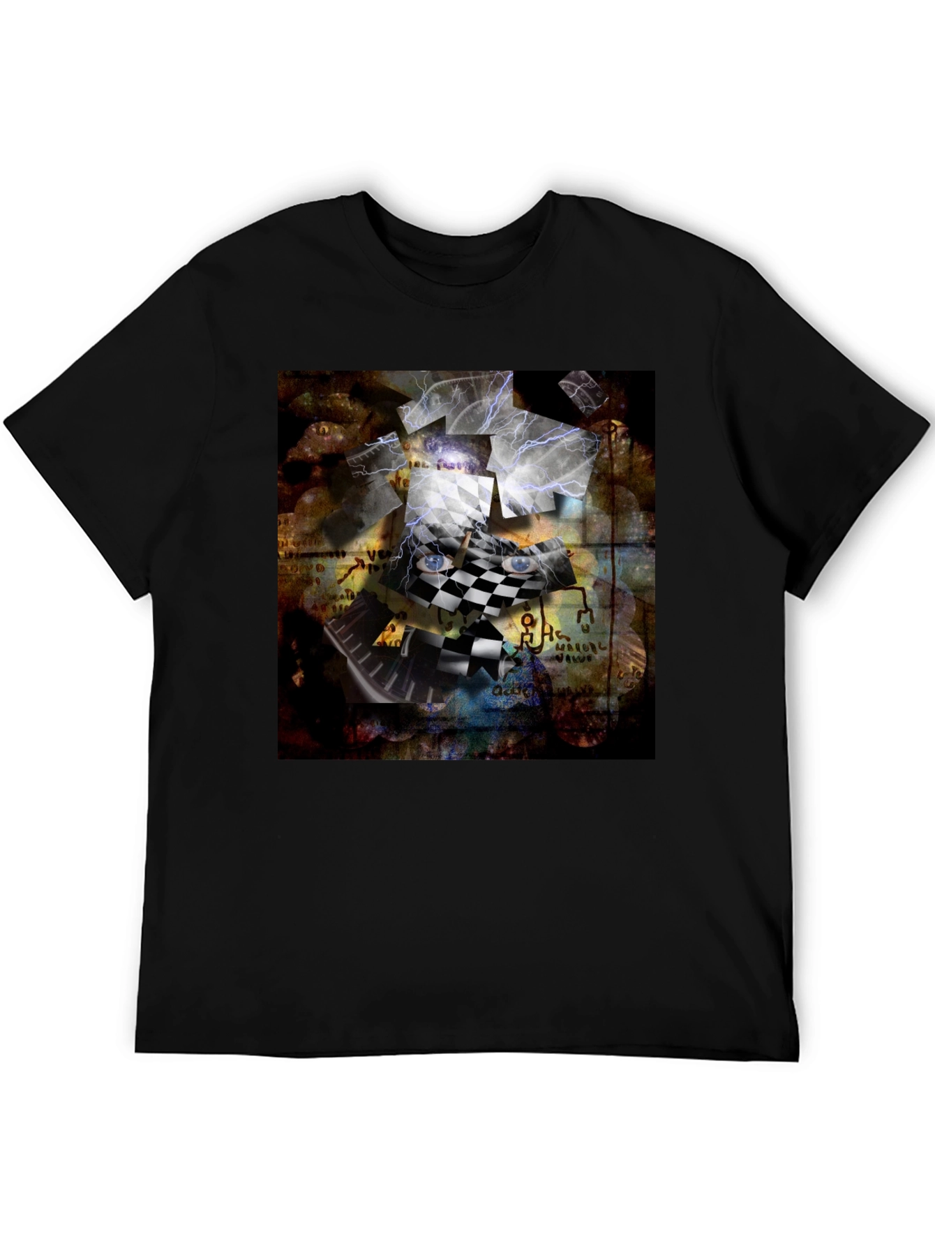 Black Abstract Chessboard Graphic Tee view 5