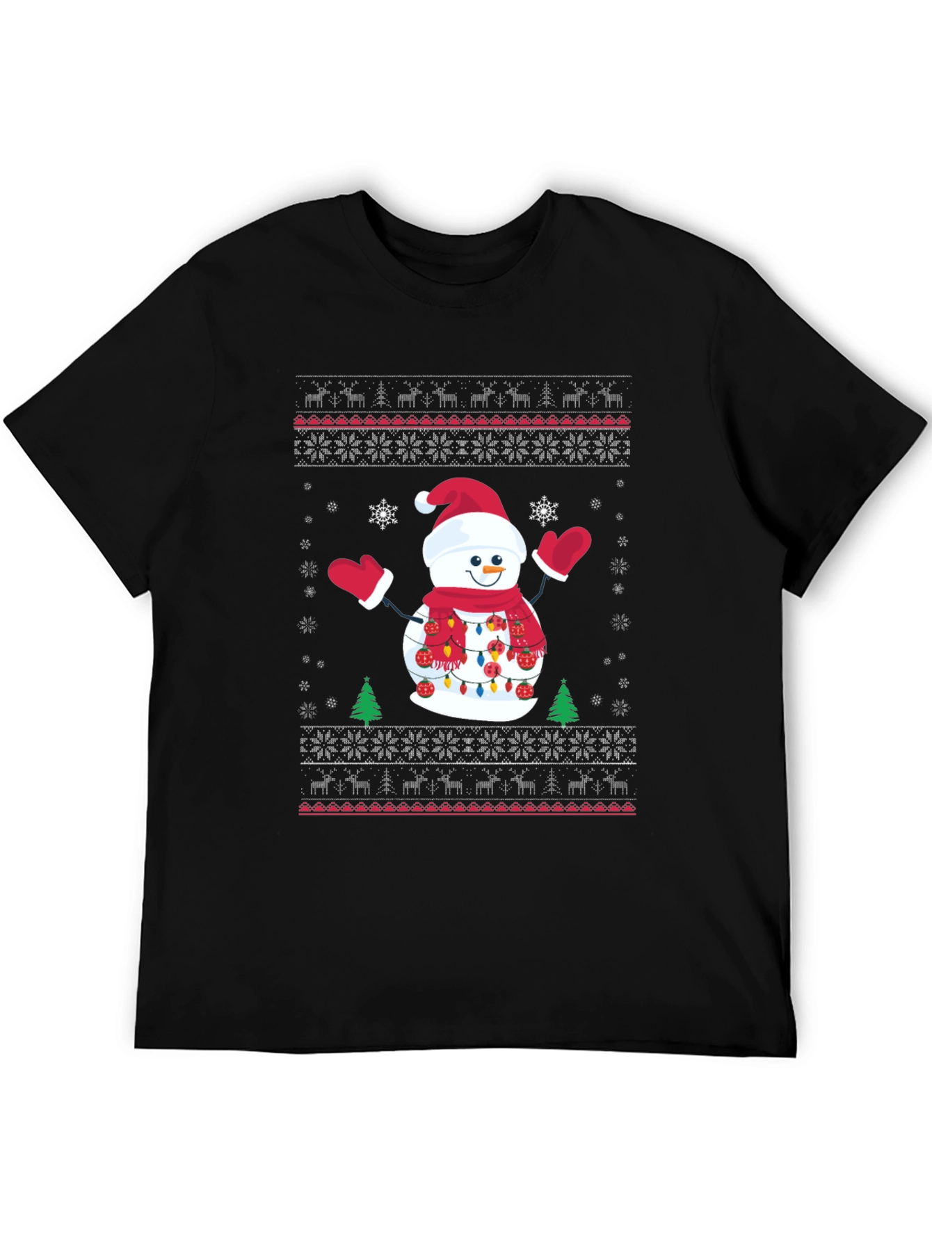 Black Festive Snowman Ugly Christmas T-Shirt view 5