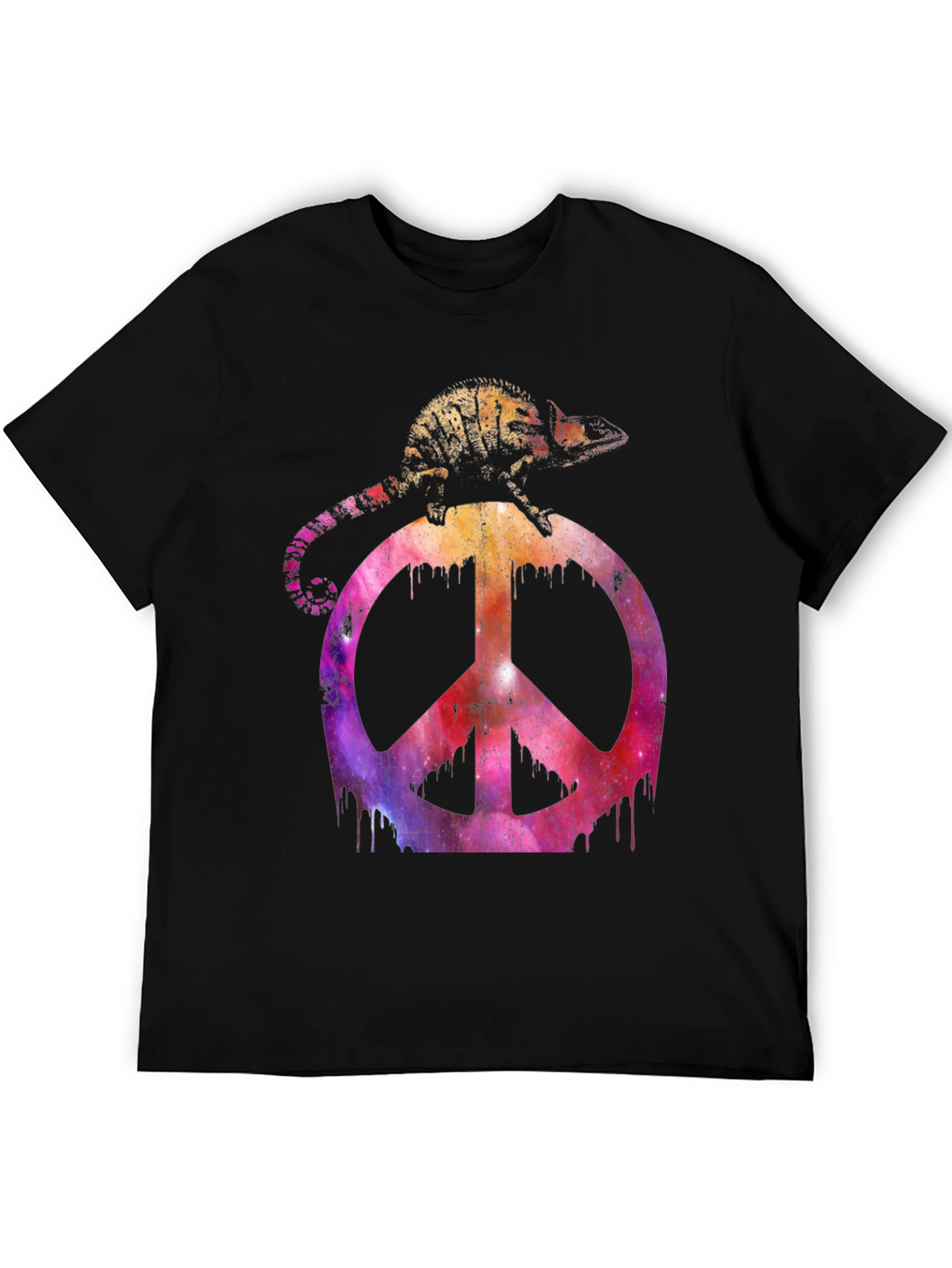 Black Chameleon Peace Sign Graphic T-Shirt view 5