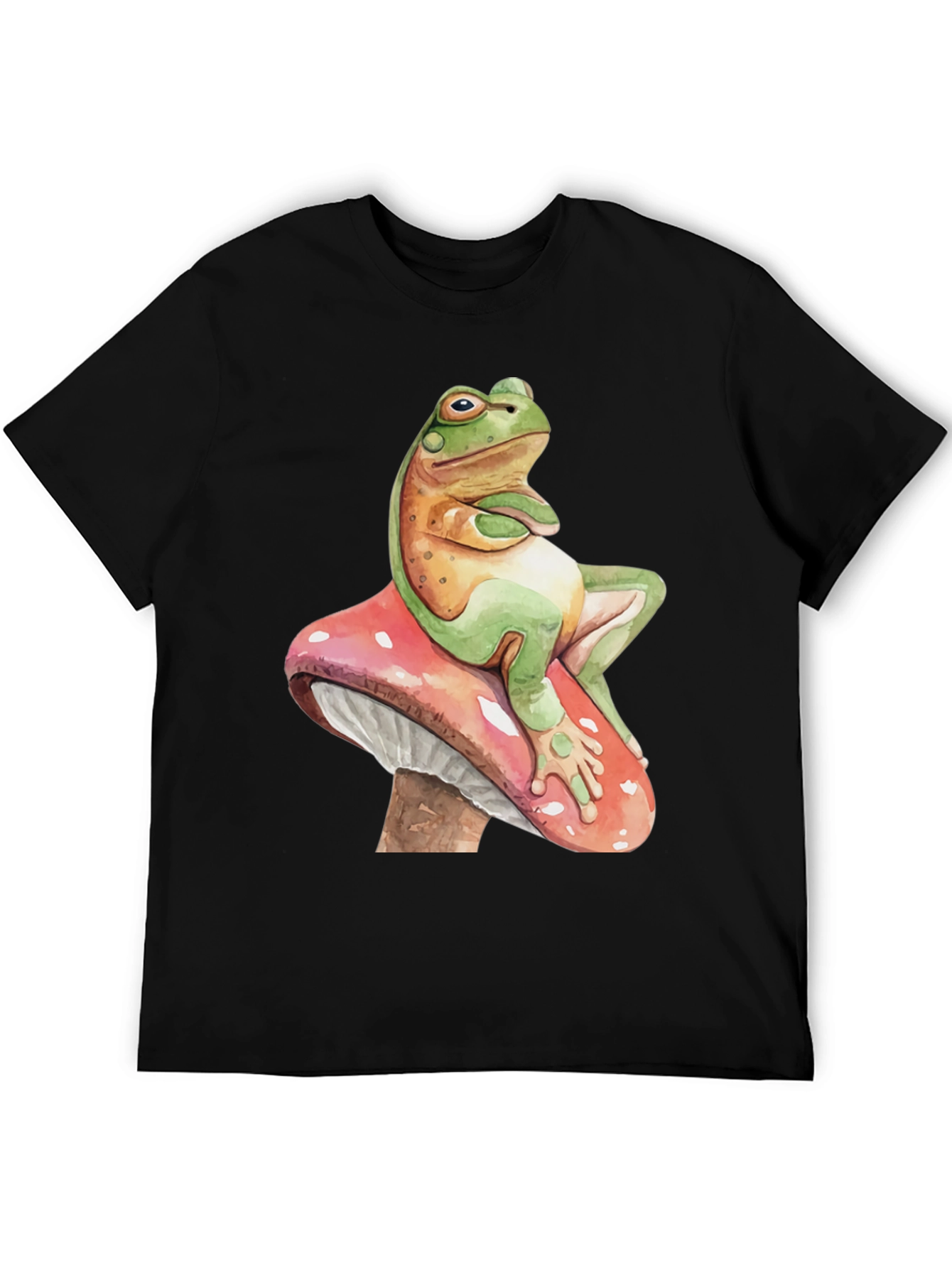 Black Frog on Mushroom T-Shirt - Relaxed Funny Graphic Tee view 5
