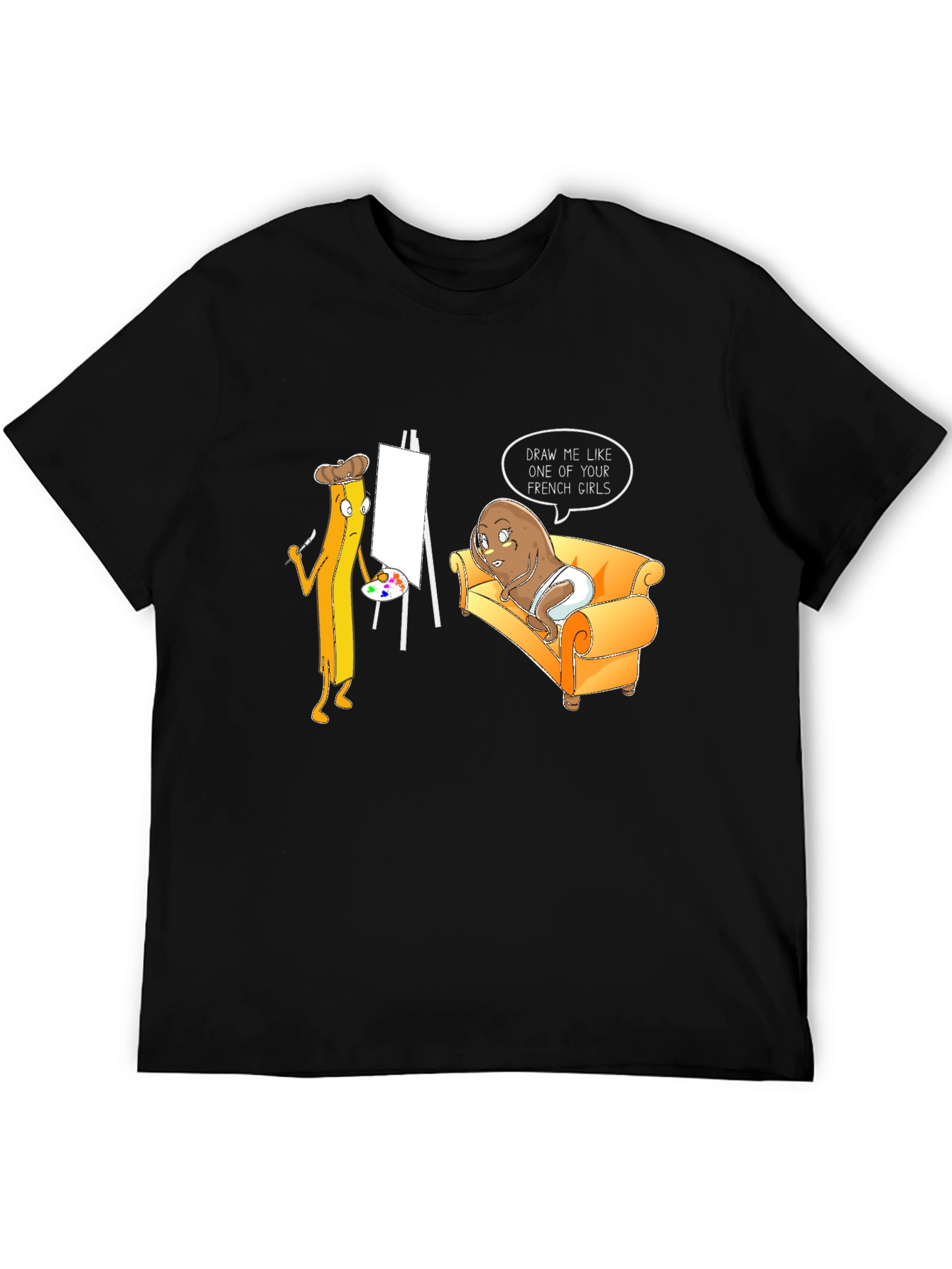 Black Funny Potato and Fries Art T-Shirt view 5
