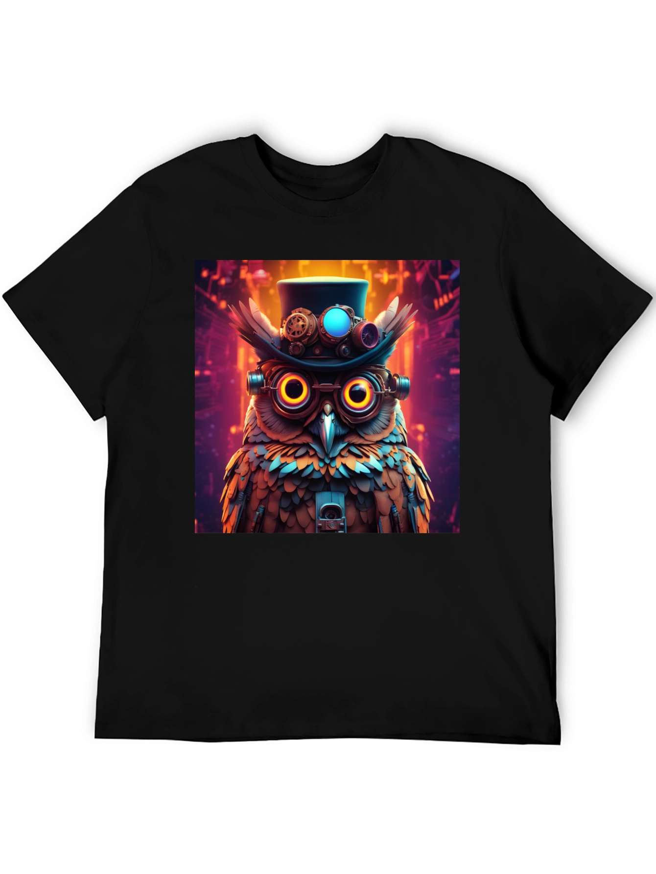 Black Steampunk Owl T-Shirt - Unique Graphic Tee view 5