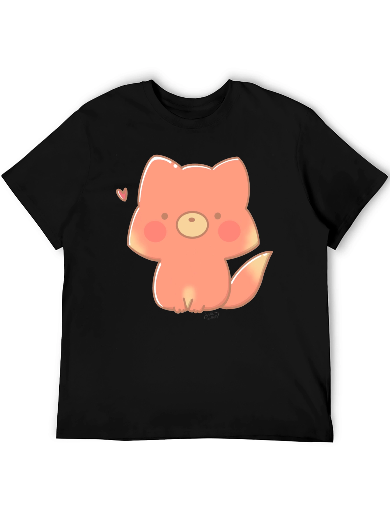 Black Cute Cartoon Fox Black T-Shirt view 5