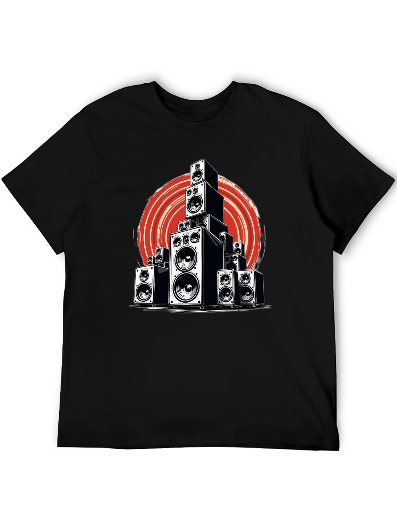 Black Speaker Stack Graphic Tee - Music Lover T-Shirt view 5