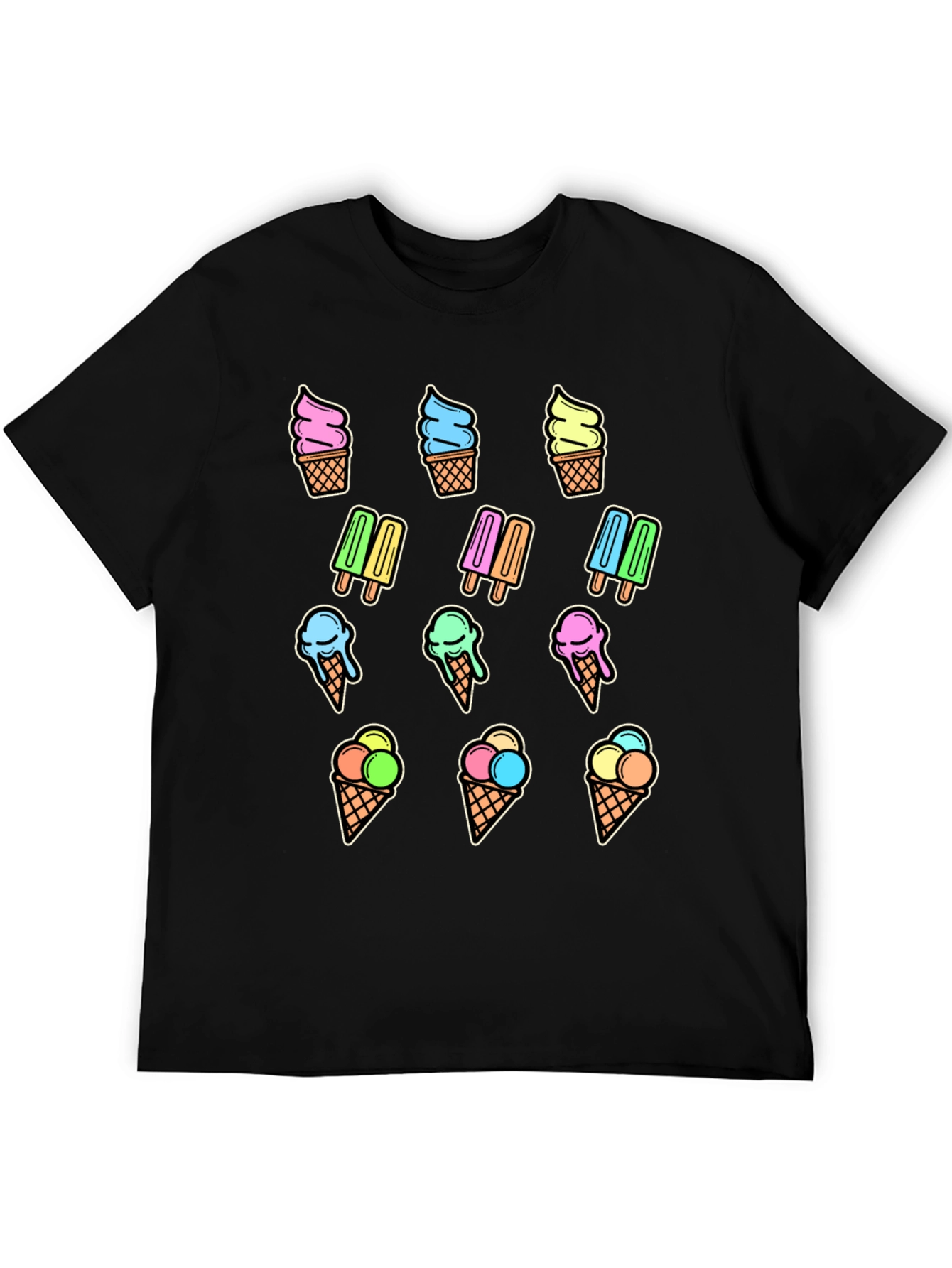 Black Fun Ice Cream Print T-Shirt - Summer Style view 5
