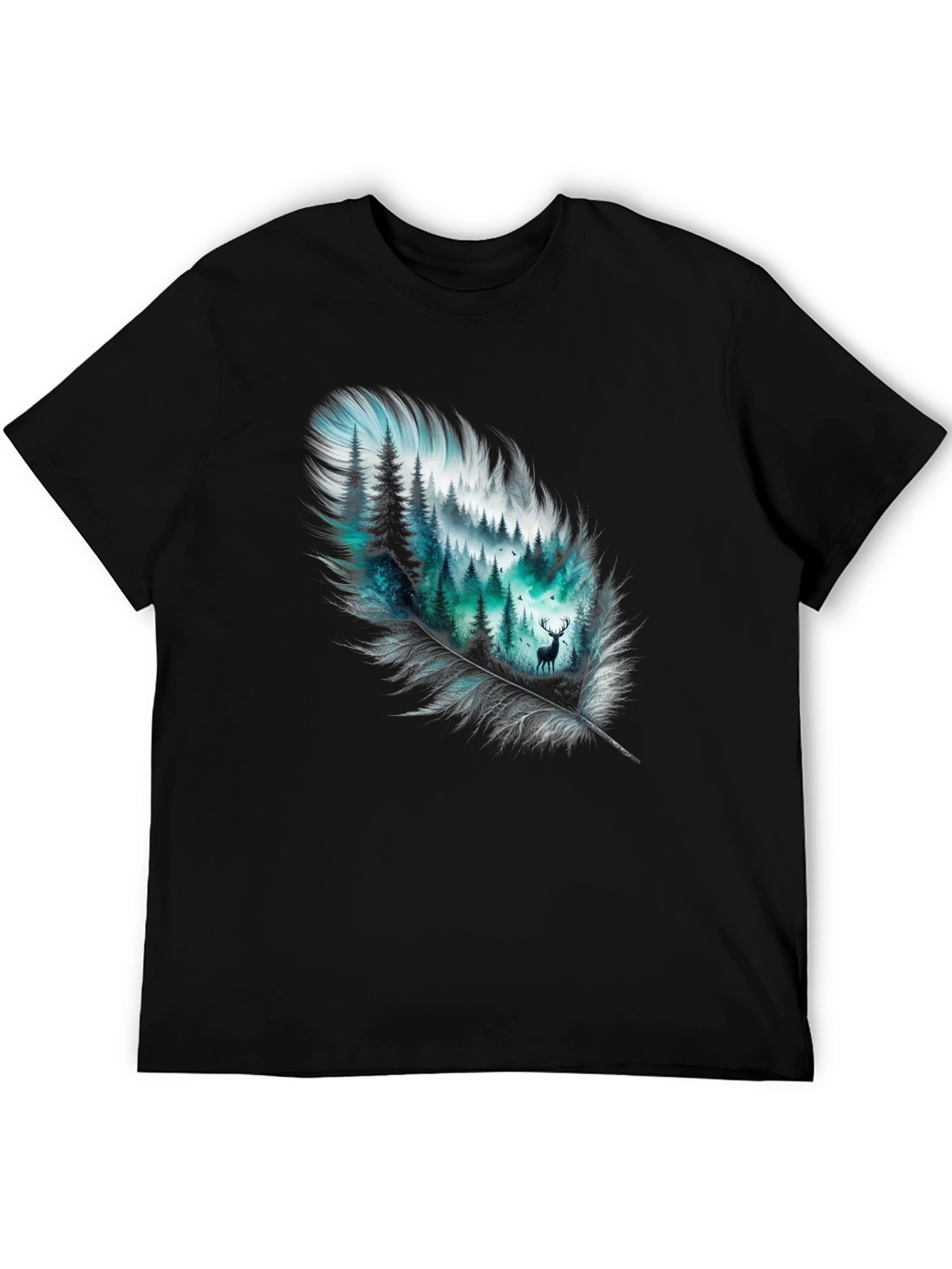 Black Feather Forest Graphic Tee - Nature Inspired Design view 5