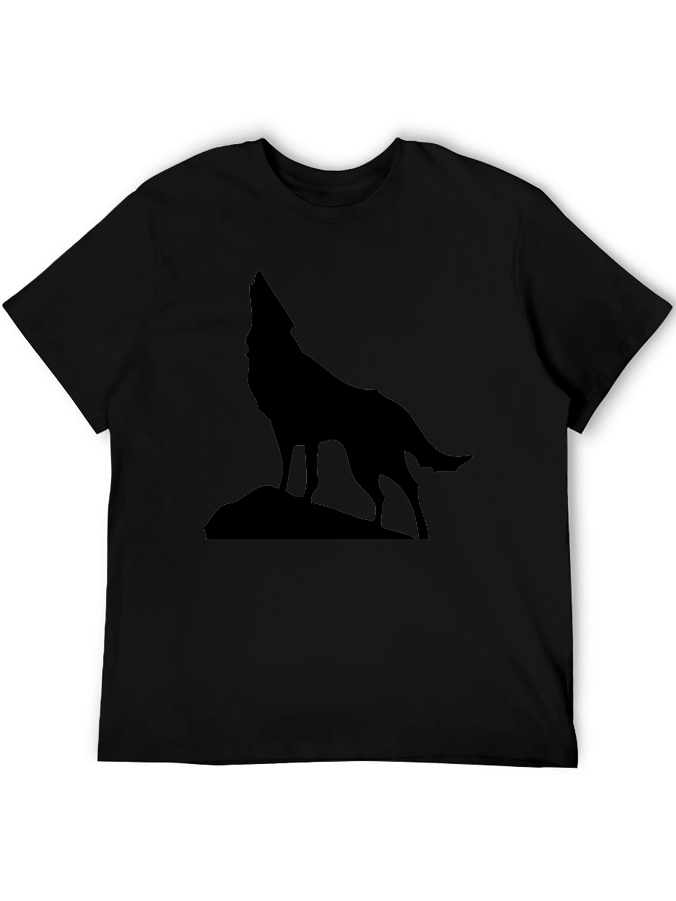 Wolf Howling Silhouette Graphic Tee - Black Cotton - 5